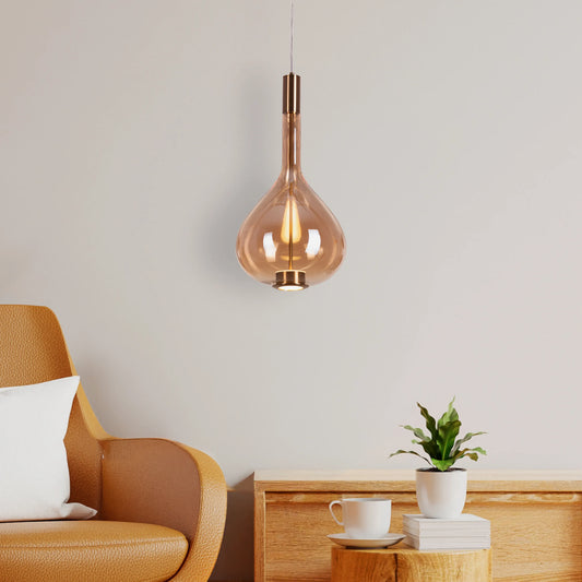 Sophisticated You Own It Pendant Light in Smokey Grey Glass with Energy-Efficient Built-In LED