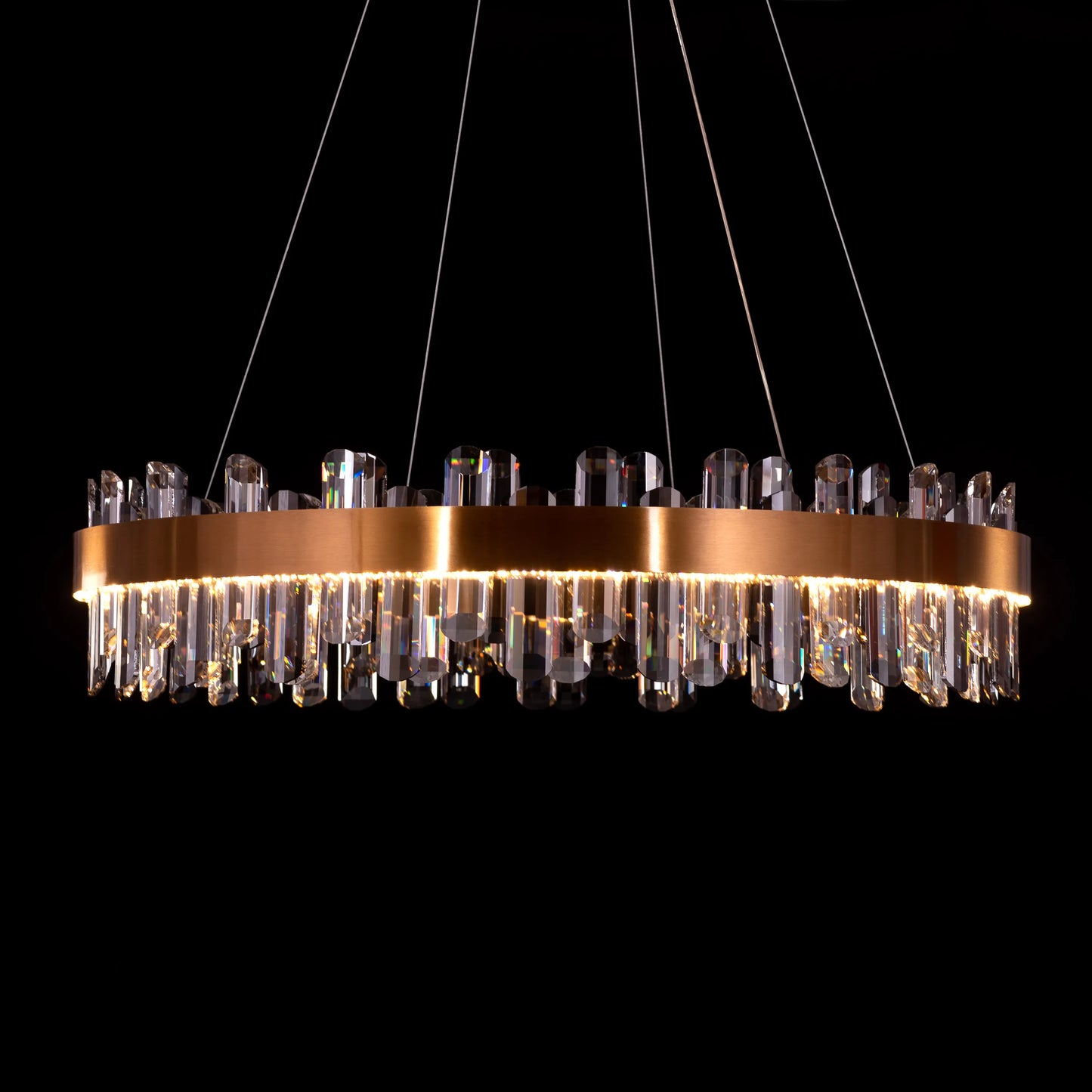Start From Scratch (Large, Gold, Dimmable LED with Remote Control) Round Crystal Chandelier
