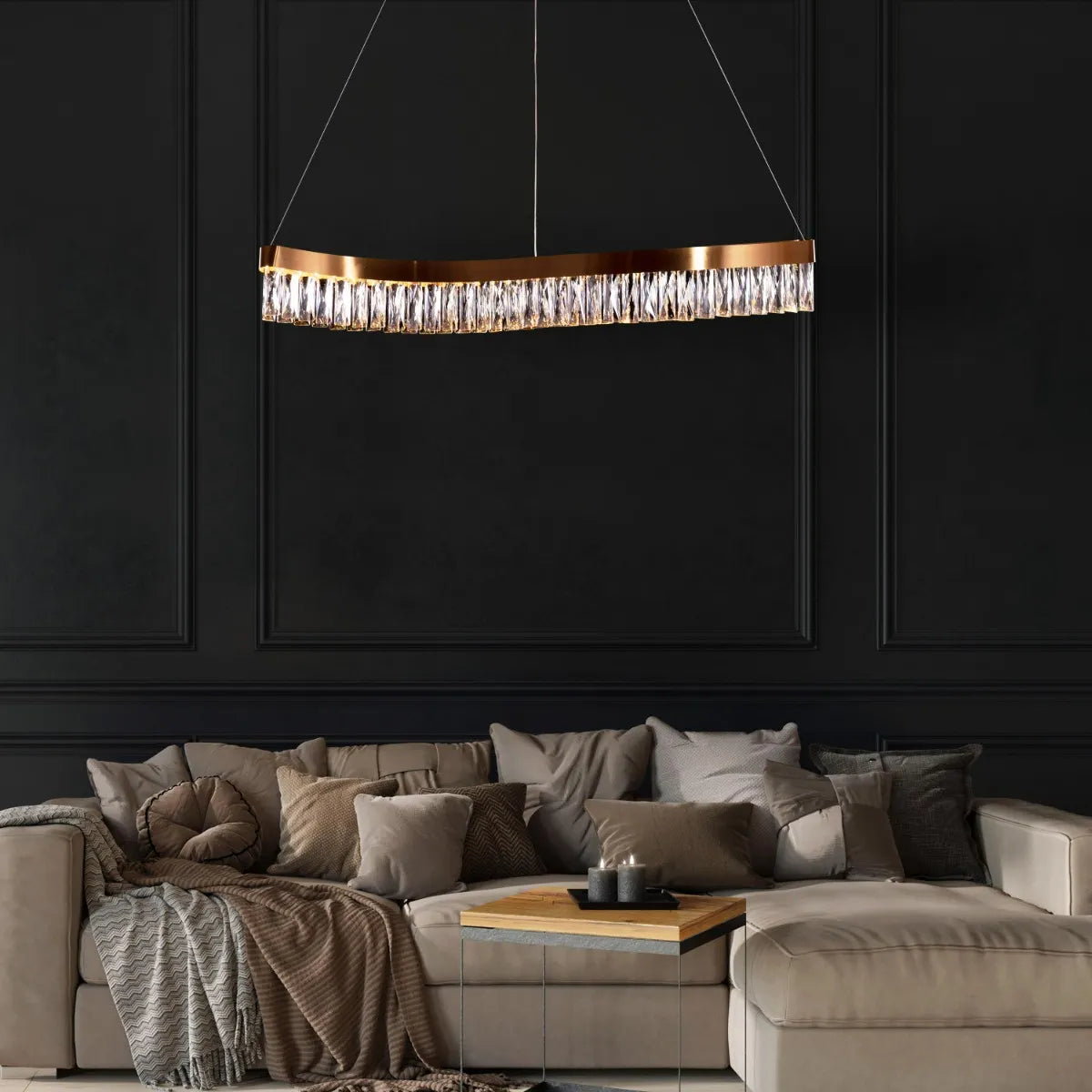 Through The Fire Long Crystal Chandelier