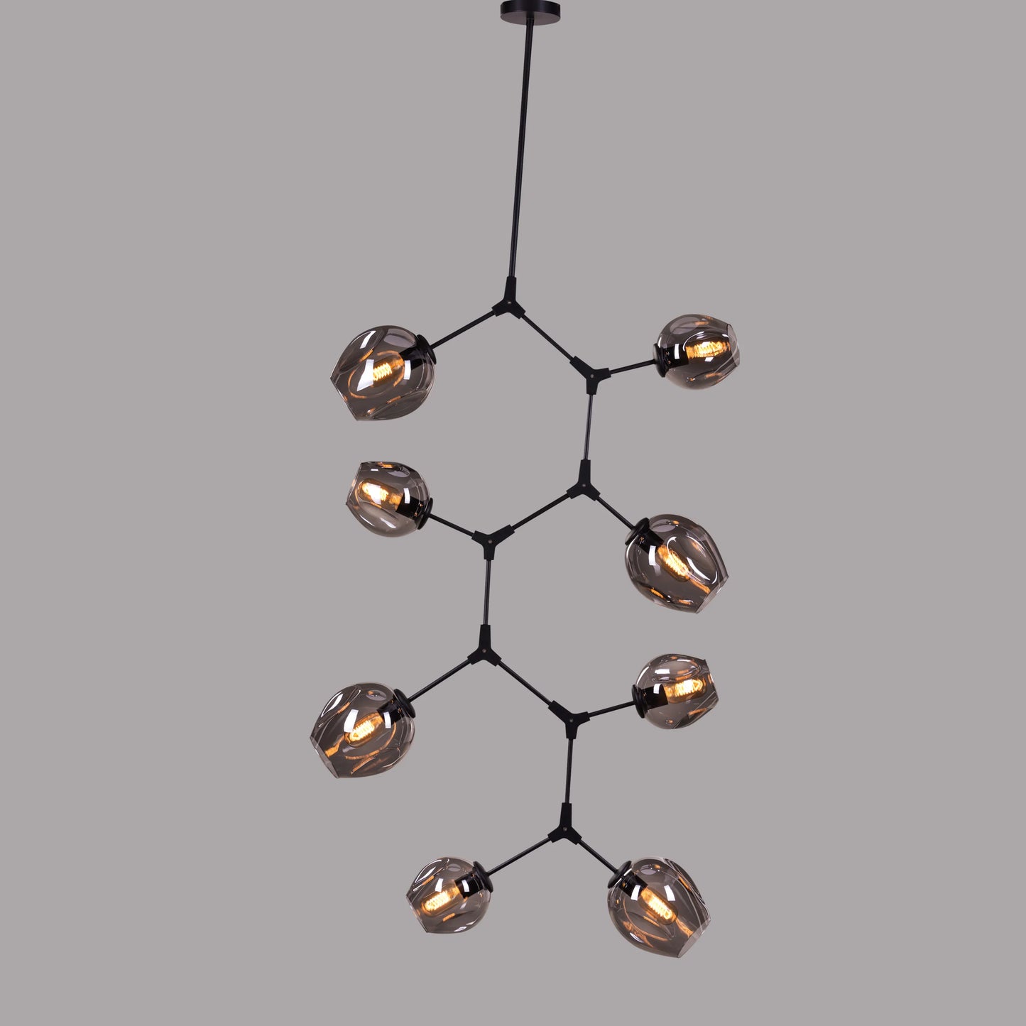 Twist In The Tale (Black, Smokey Grey, 8 Head) Glass Chandelier