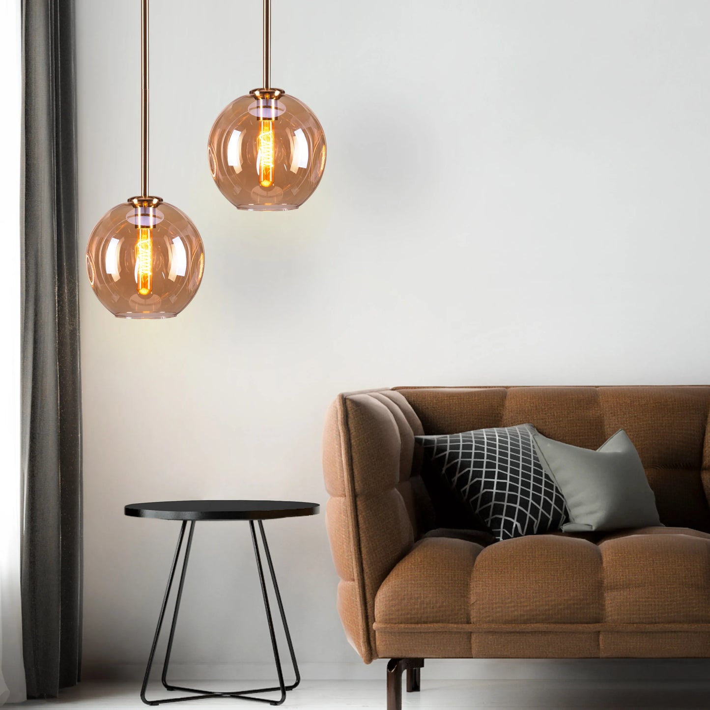 Tear Drop (Smokey Grey, Gold) Glass Pendant Light