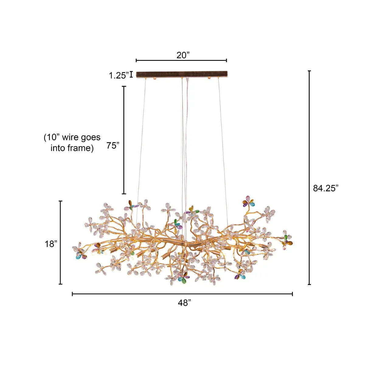 Elegant Daylight Fades Tree Branch Crystal Chandelier illuminating a modern dining room.