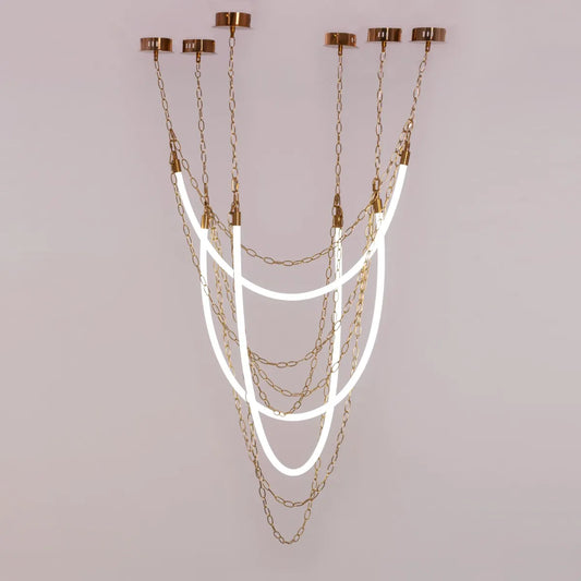 Large gold and white chandelier with 3 color built-in LED lights