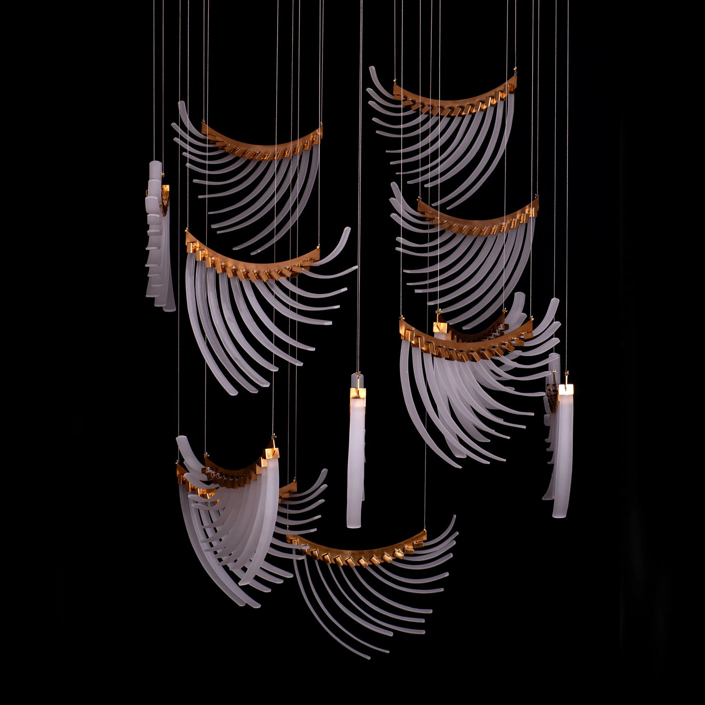 Chefs Kiss (Large, Gold, White) Frosted Glass Double Height Chandelier