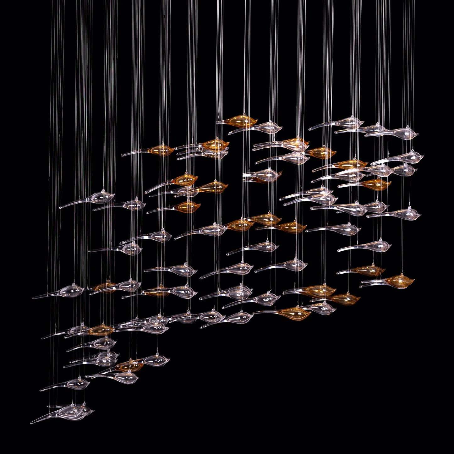 Something Fishy (Large, Gold, Amber) Clear Glass Chandelier