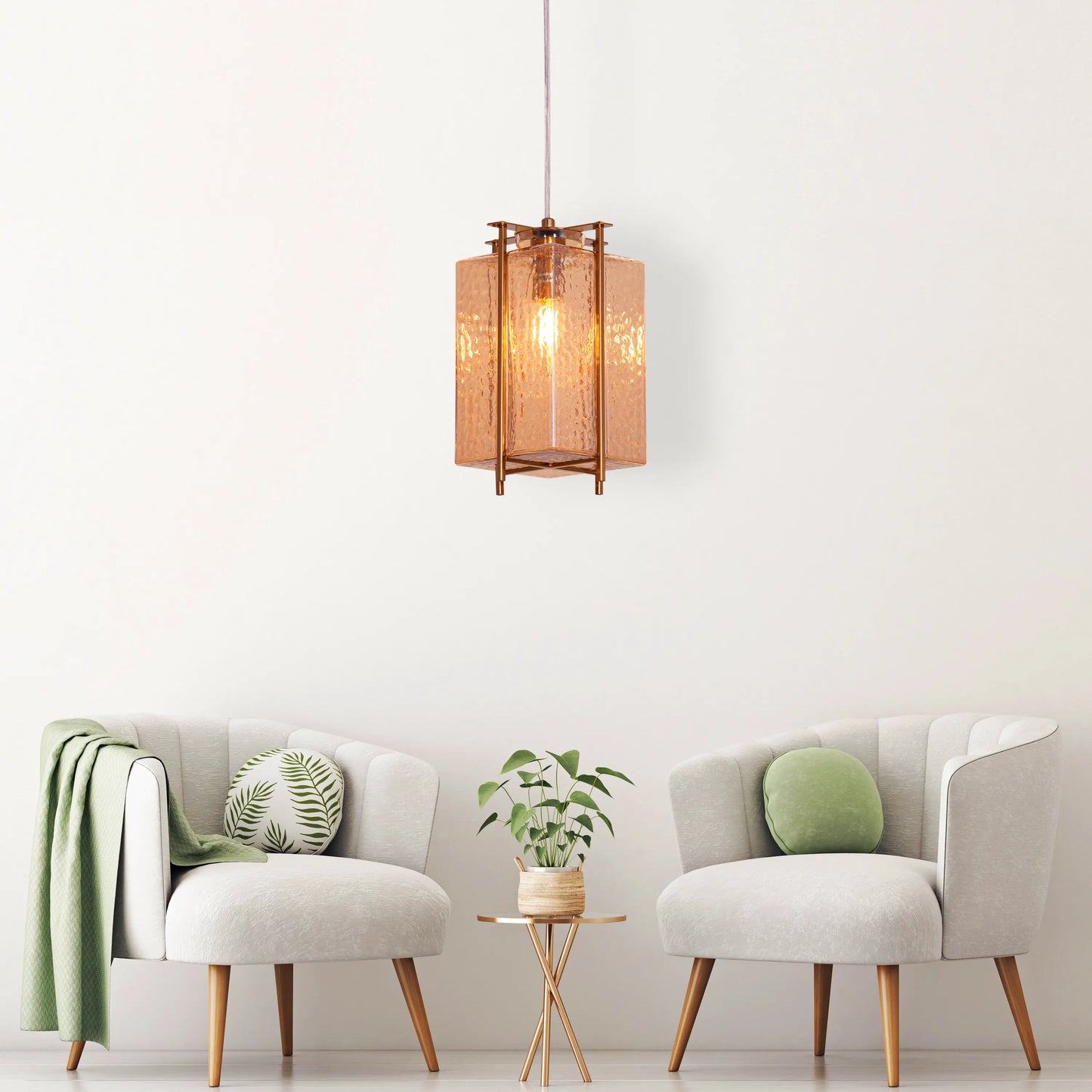 Modern Slideshow Large Pendant Light in Green and Amber Textured Glass for a Unique Statement