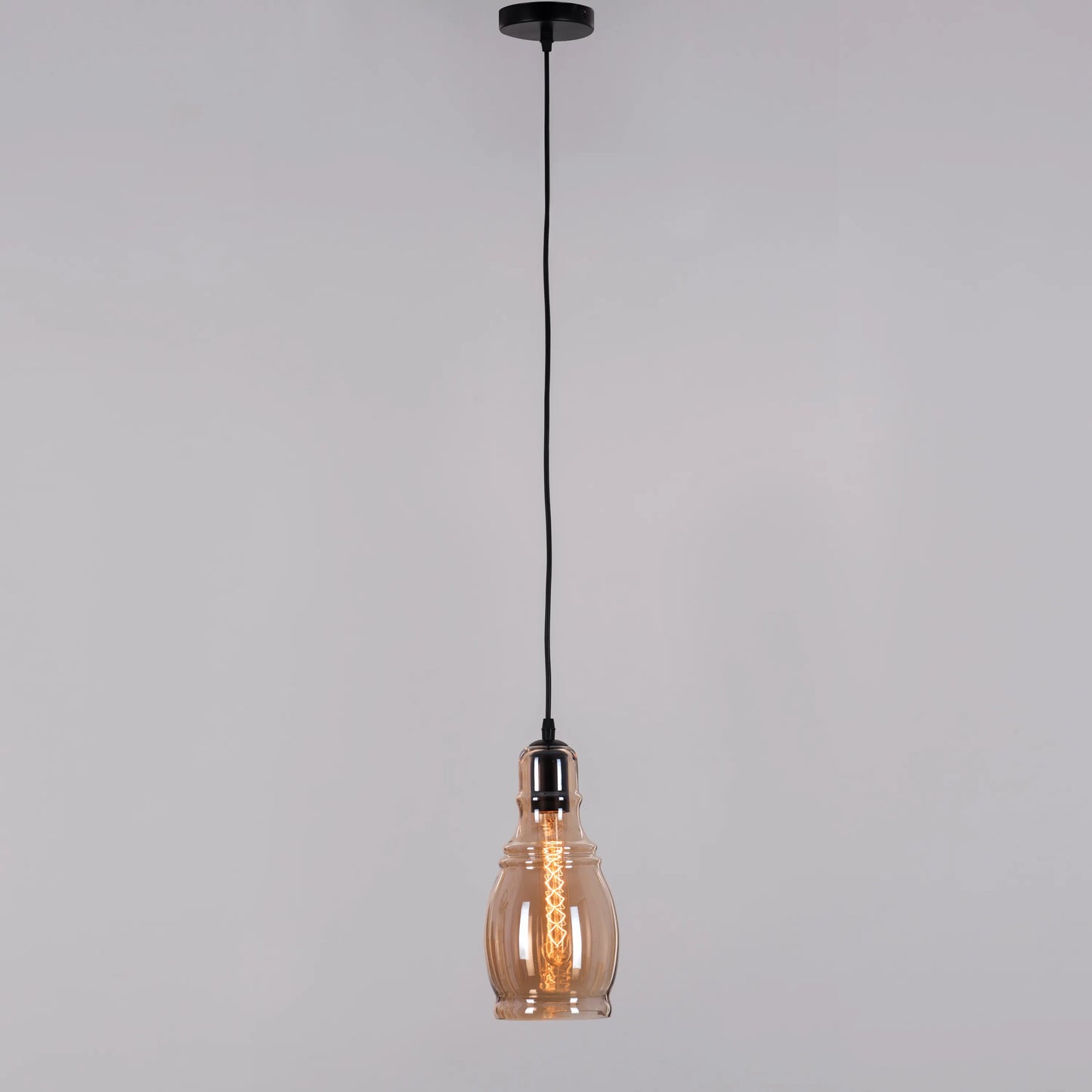 Sophisticated Caramelized Sugar Single Pendant Light with a Blend of Smokey Grey and Amber Glass
