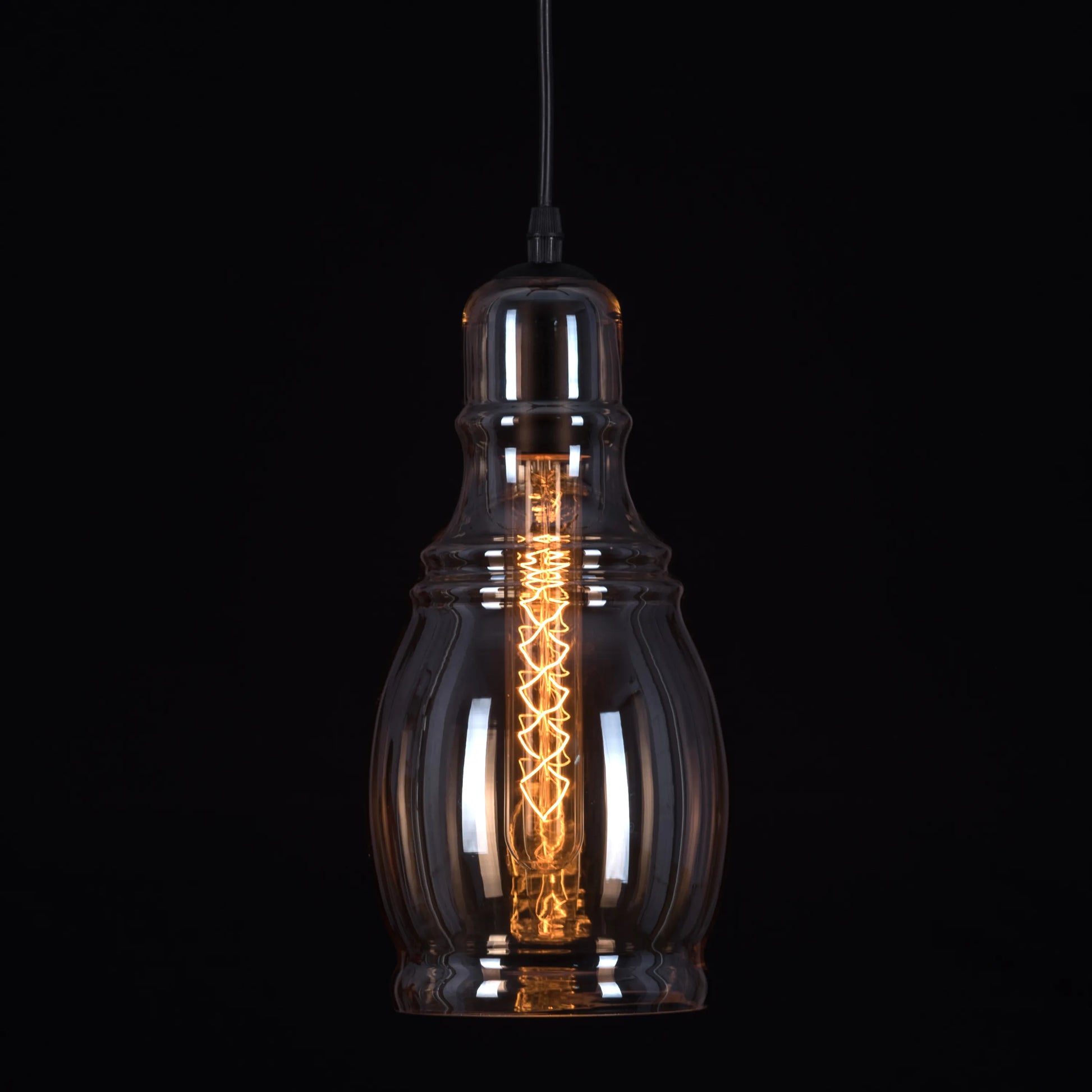 Sophisticated Caramelized Sugar Single Pendant Light with a Blend of Smokey Grey and Amber Glass