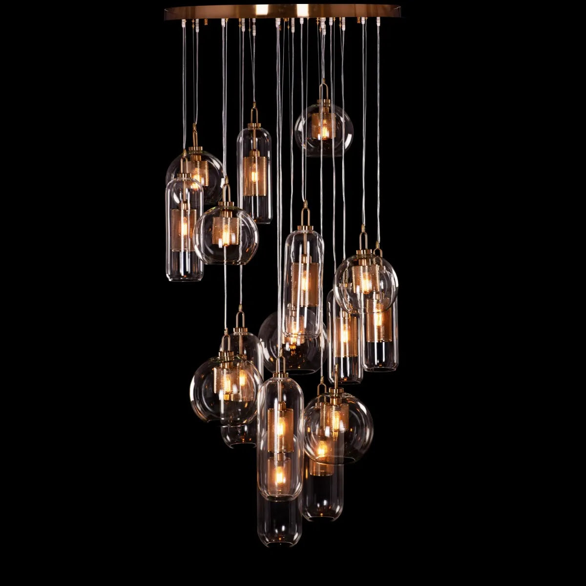 Spectacular large gold and glass chandelier with star-inspired design