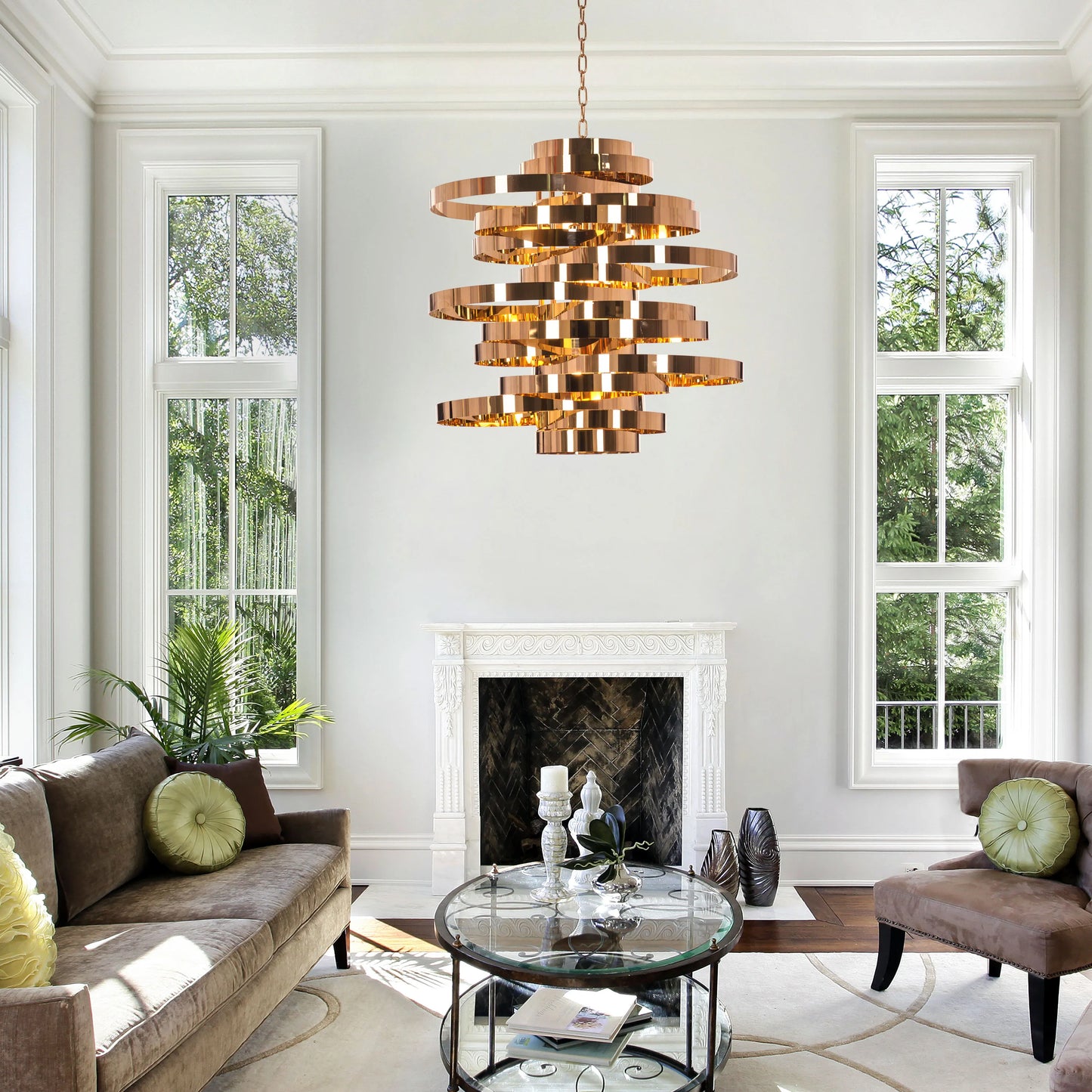 Heaven and Earth Grand chandelier in luxurious metallic tones.