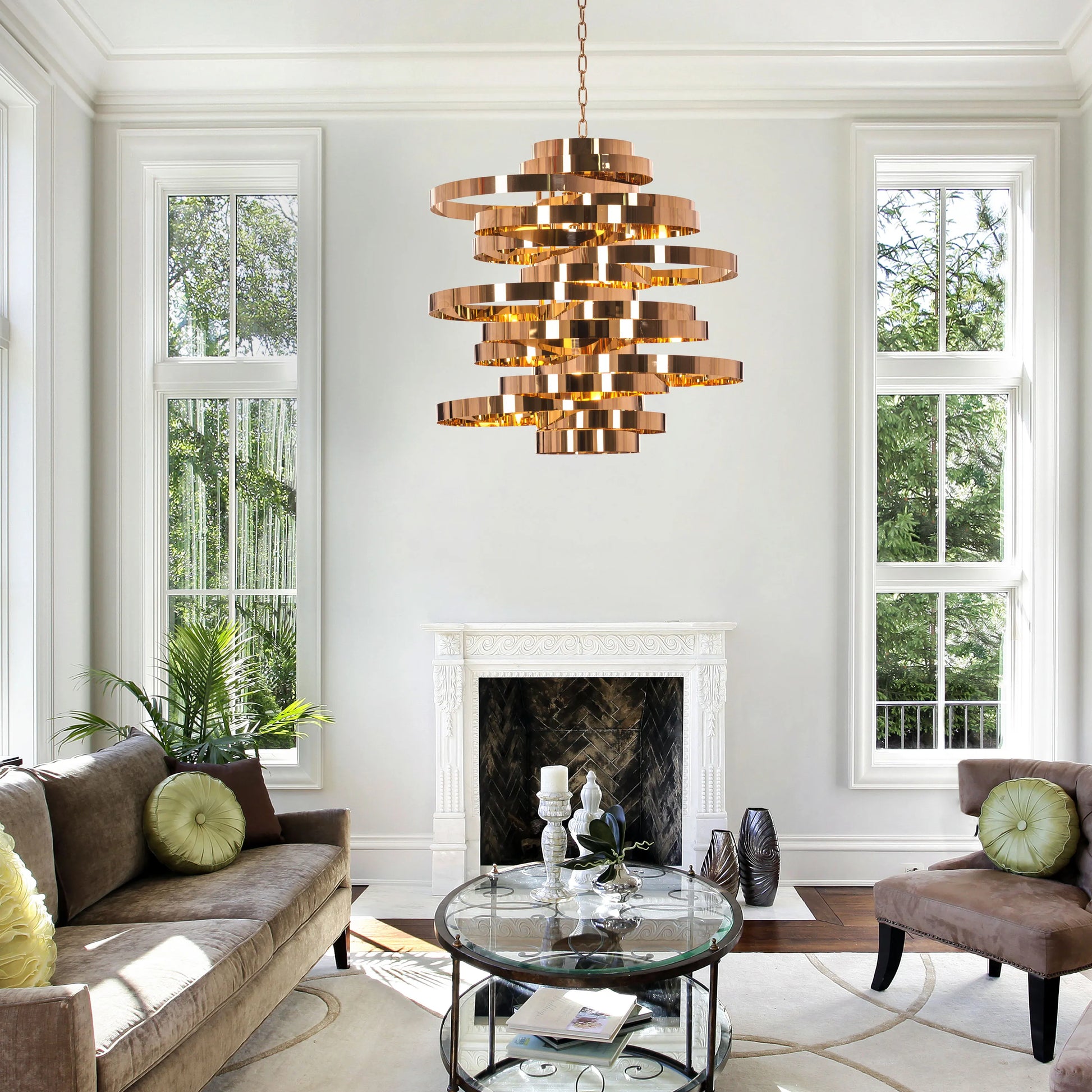 Heaven and Earth Grand chandelier in luxurious metallic tones.