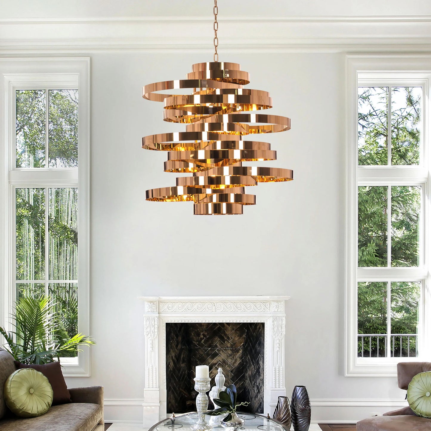 Heaven and Earth Grand chandelier in luxurious metallic tones.