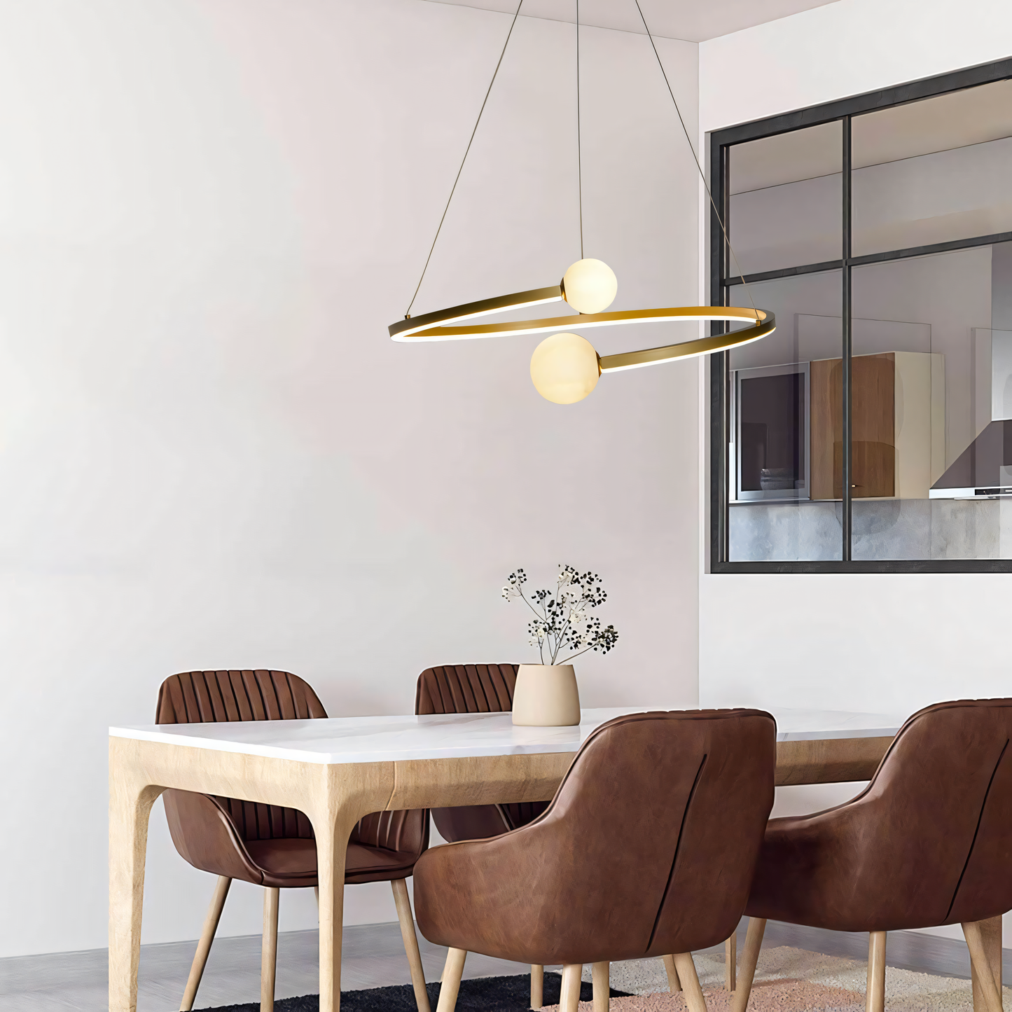 Refined and elegant hanging light fixture with a blend of natural and man-made elements