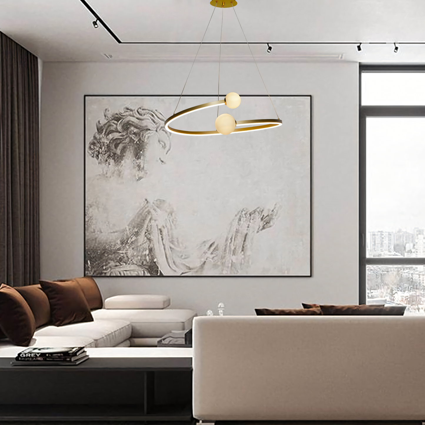 Sophisticated and tranquil rattan-inspired chandelier for design-forward offices