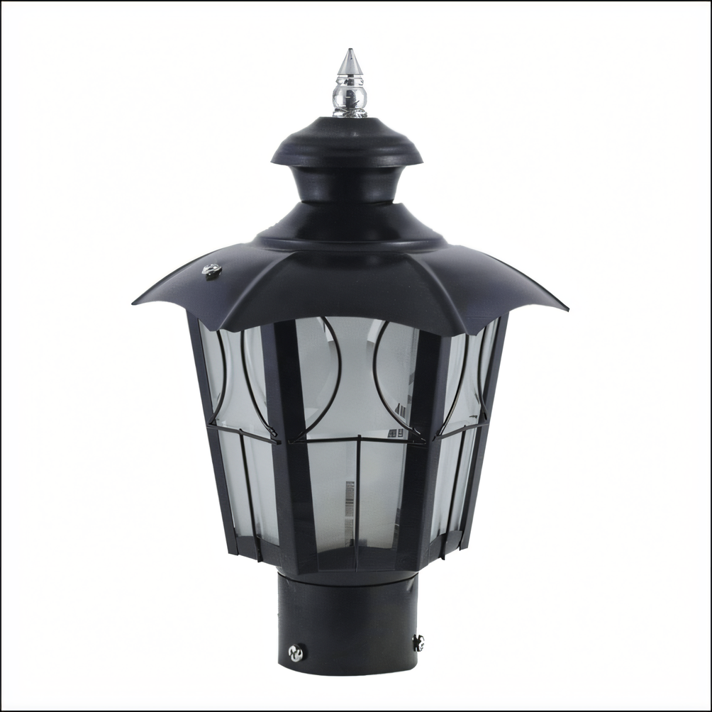 Sleek, metal frame of the Decorative Gate Light mimicking an umbrella silhouette