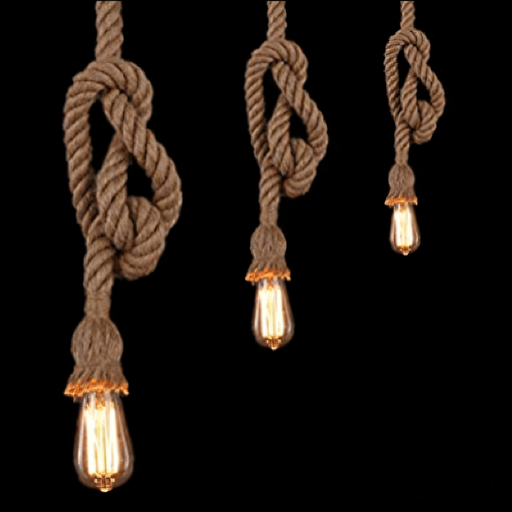 Refined and natural-looking oval rope hanging light fixture