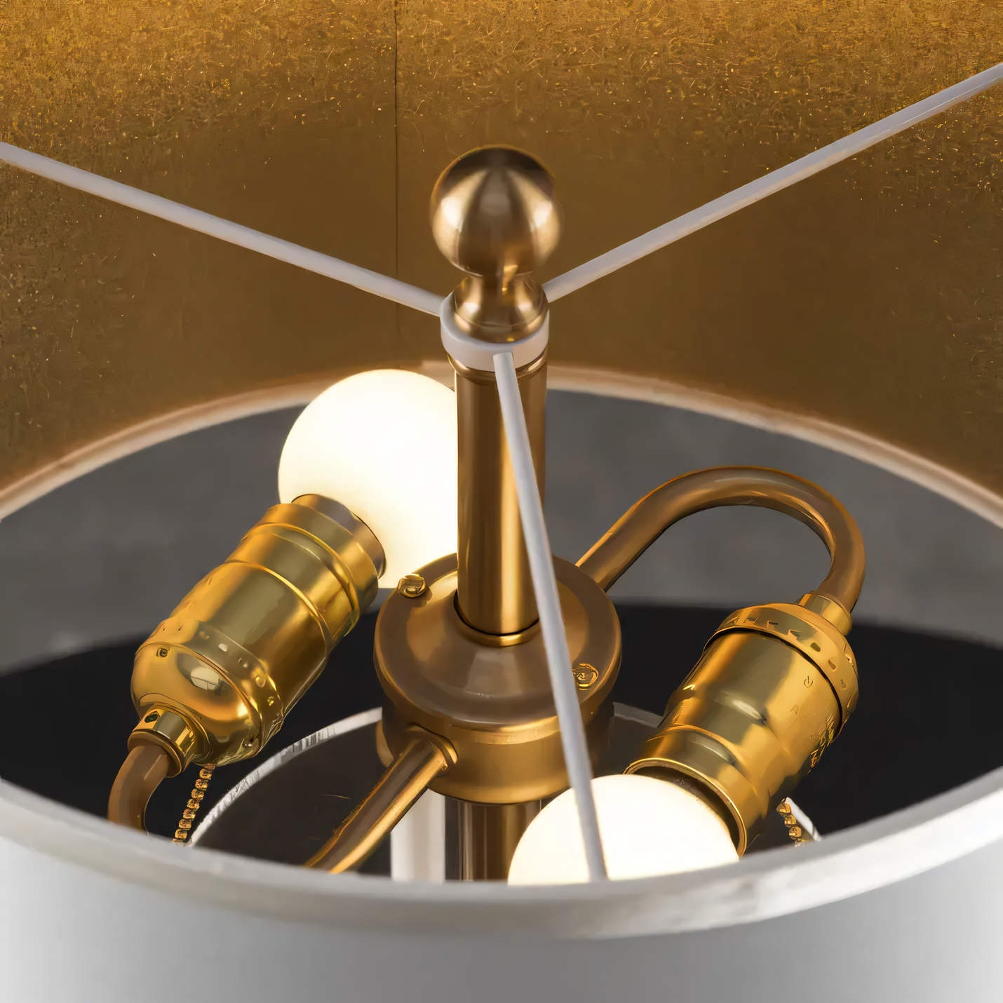 Soft, off-white fabric shade of the Standstill Marble Table Lamp