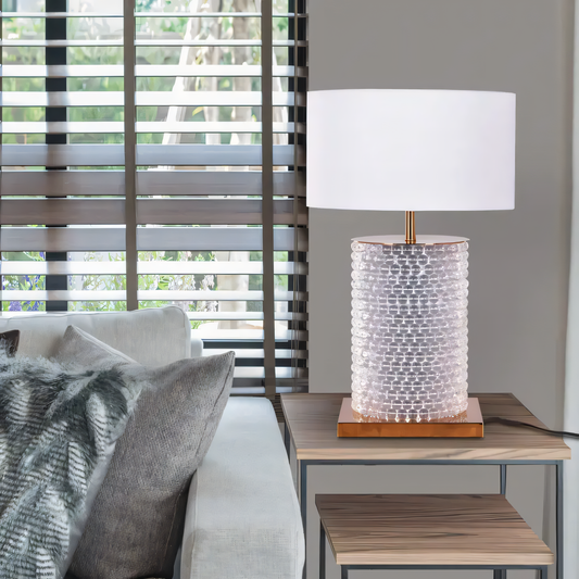 Matte gold metal frame of the Well Heeled (White, Gold) Table Lamp