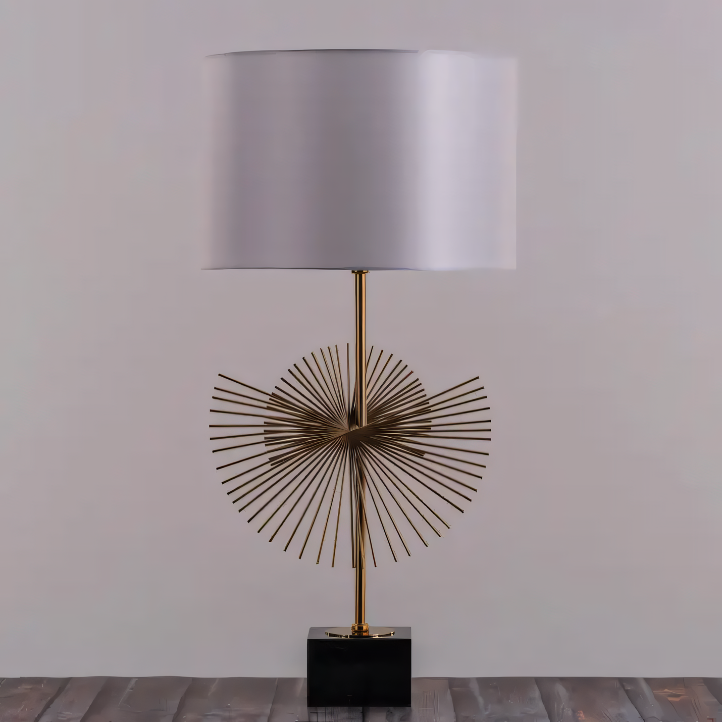 Sunflower table lamp with fabric shade and matte gold accents