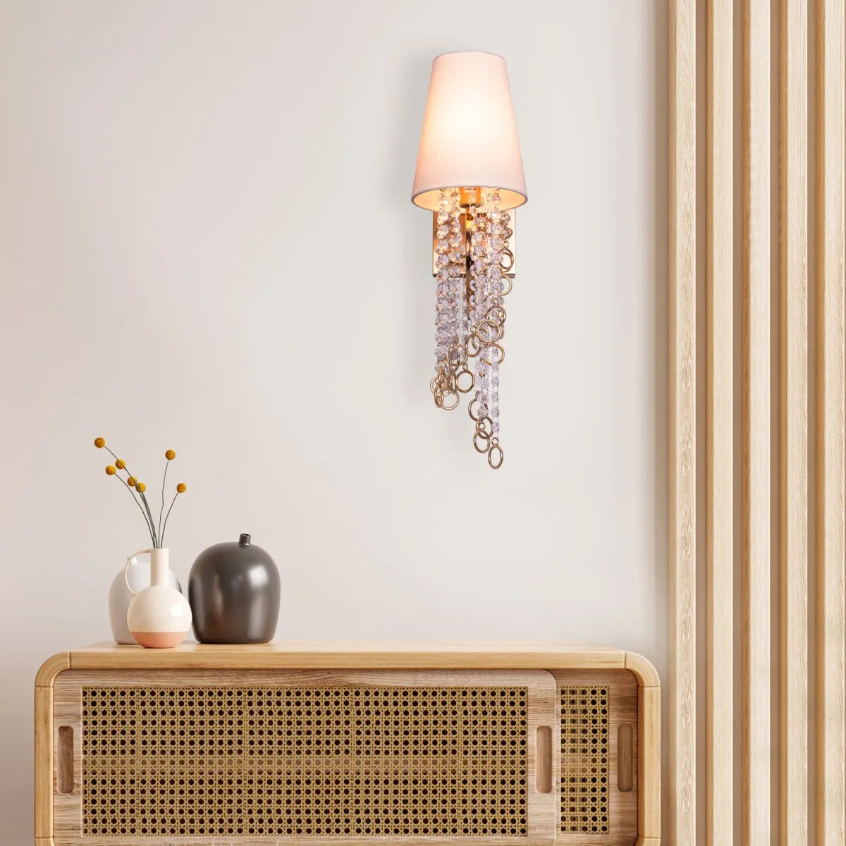 Myth & Magic Crystal Wall Light – a luxurious lighting fixture with sparkling crystals and sleek metal detailing, perfect for creating an enchanting ambiance in any space.