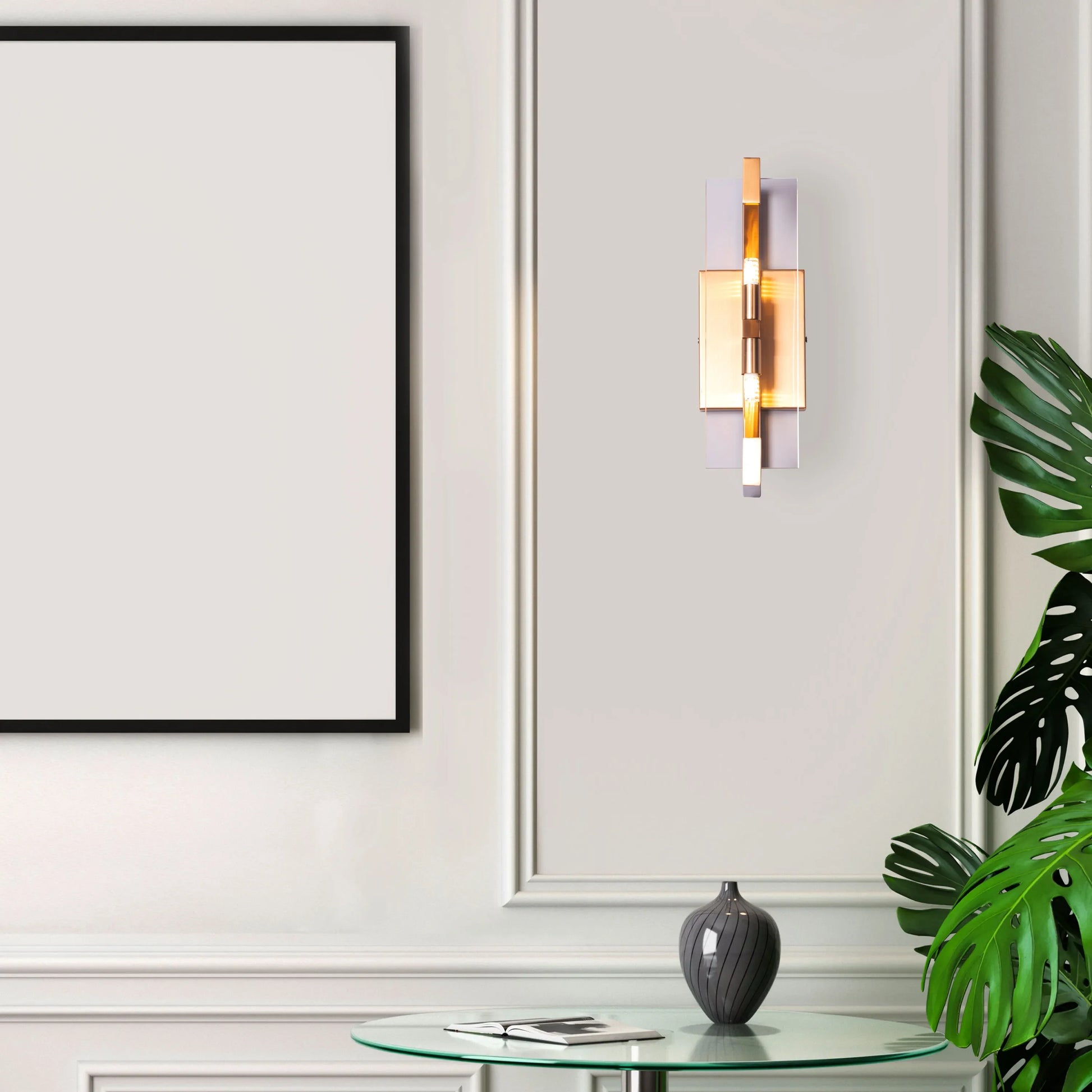 Matte Black Wall Light Fixture - A high-quality, energy-efficient wall light with a minimalist metal frame and a captivating interplay of light and color.
