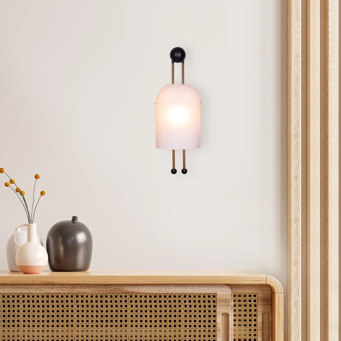 "Day In My Dream" Frosted Glass Wall Light - A sleek, modern wall sconce with a frosted glass shade that diffuses warm, glowing light.