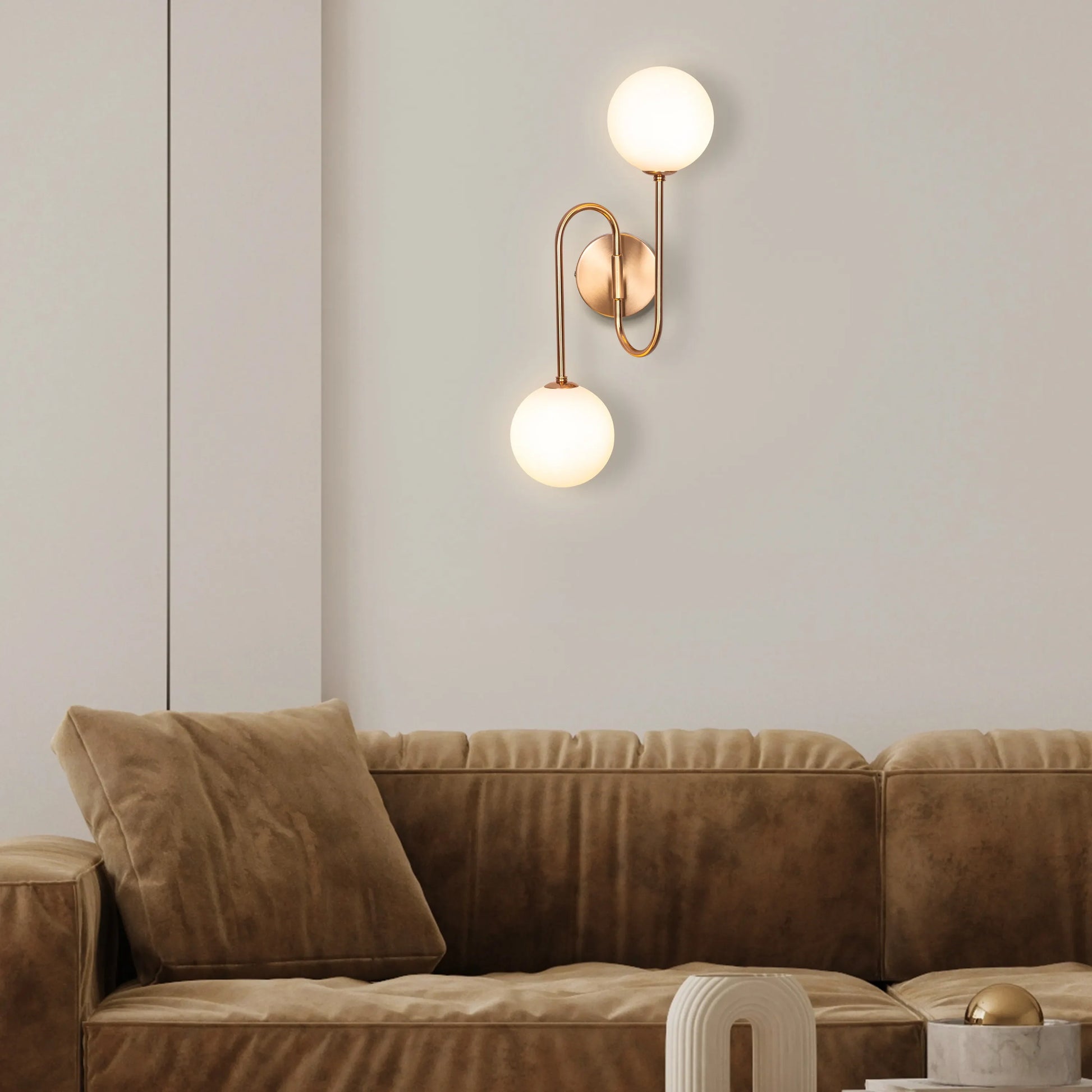 "Many Moons Away" Frosted Glass Wall Light - A sleek, modern wall sconce with a frosted glass shade that diffuses warm, glowing light