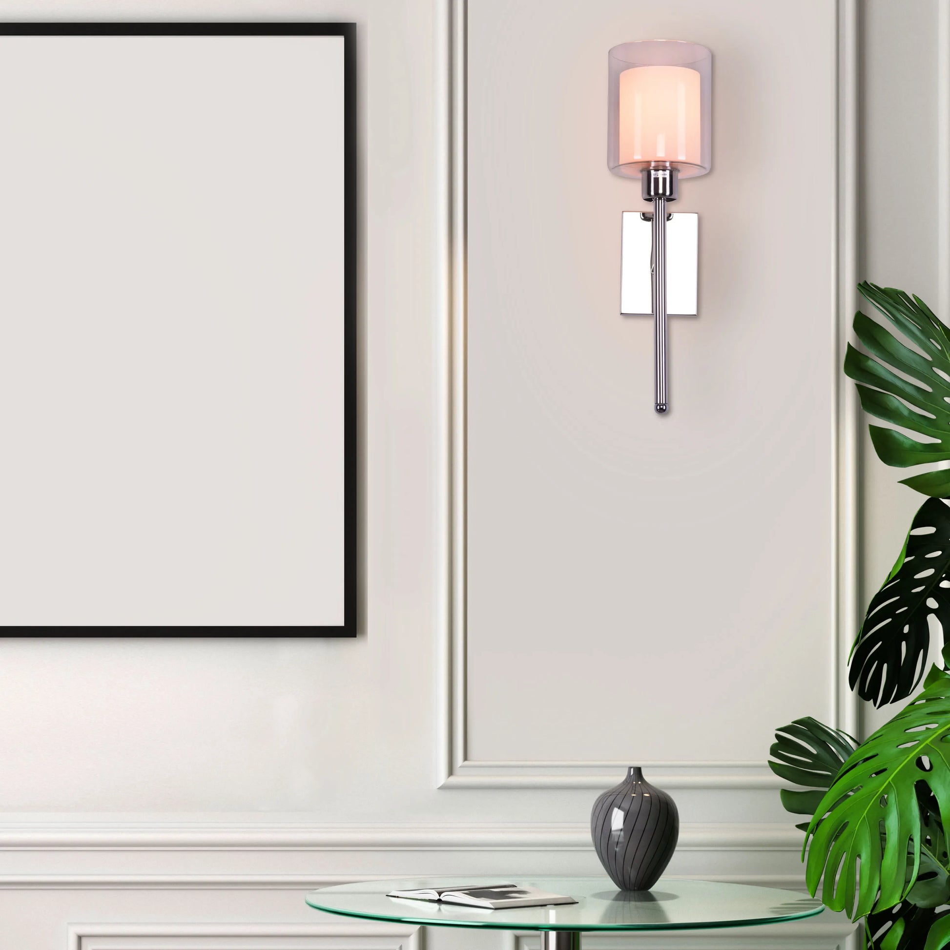 Courtesy Call Stainless Steel Wall Light - Refined and sophisticated wall lighting fixture crafted from high-quality stainless steel, featuring a sleek cylindrical glass diffuser that emits a warm and inviting glow.
