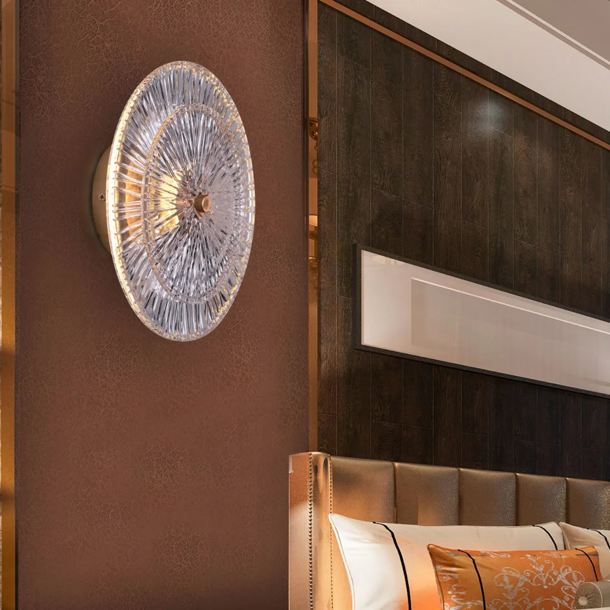 "Feel My Crown" Textured Glass Wall Light - A sleek, modern wall sconce with a textured glass shade that diffuses a warm, glowing light.