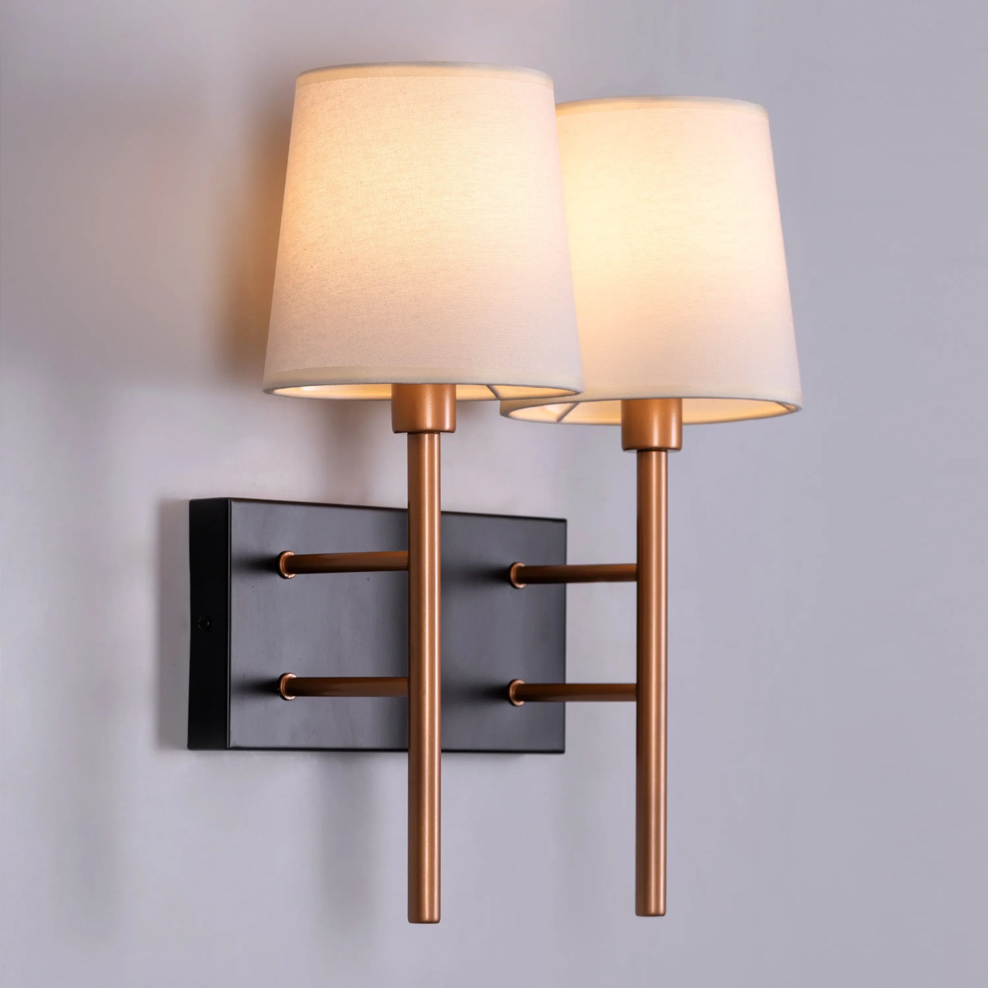 Sophisticated Dream Duo Wall Light featuring dramatic contrast of matte black and polished gold finishes, offering dual-source illumination with precise geometric design and premium metallic detailing