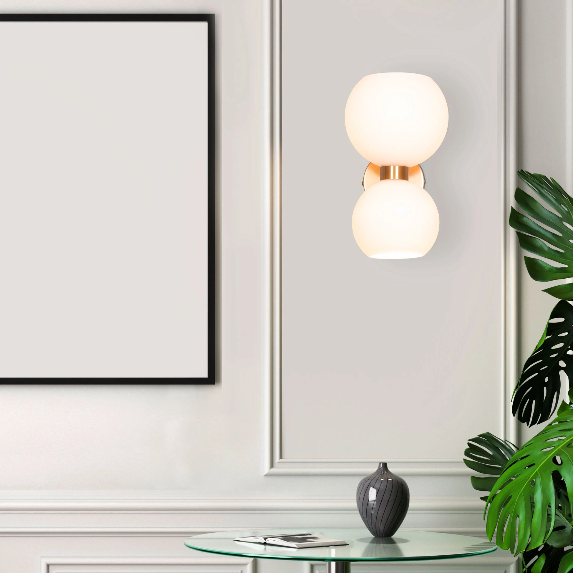 Afloat Wall Light - Captivating wall lighting fixture with a minimalist metal frame that appears to float effortlessly, supporting a soft, hazy glass diffuser that emits a warm and tranquil glow.