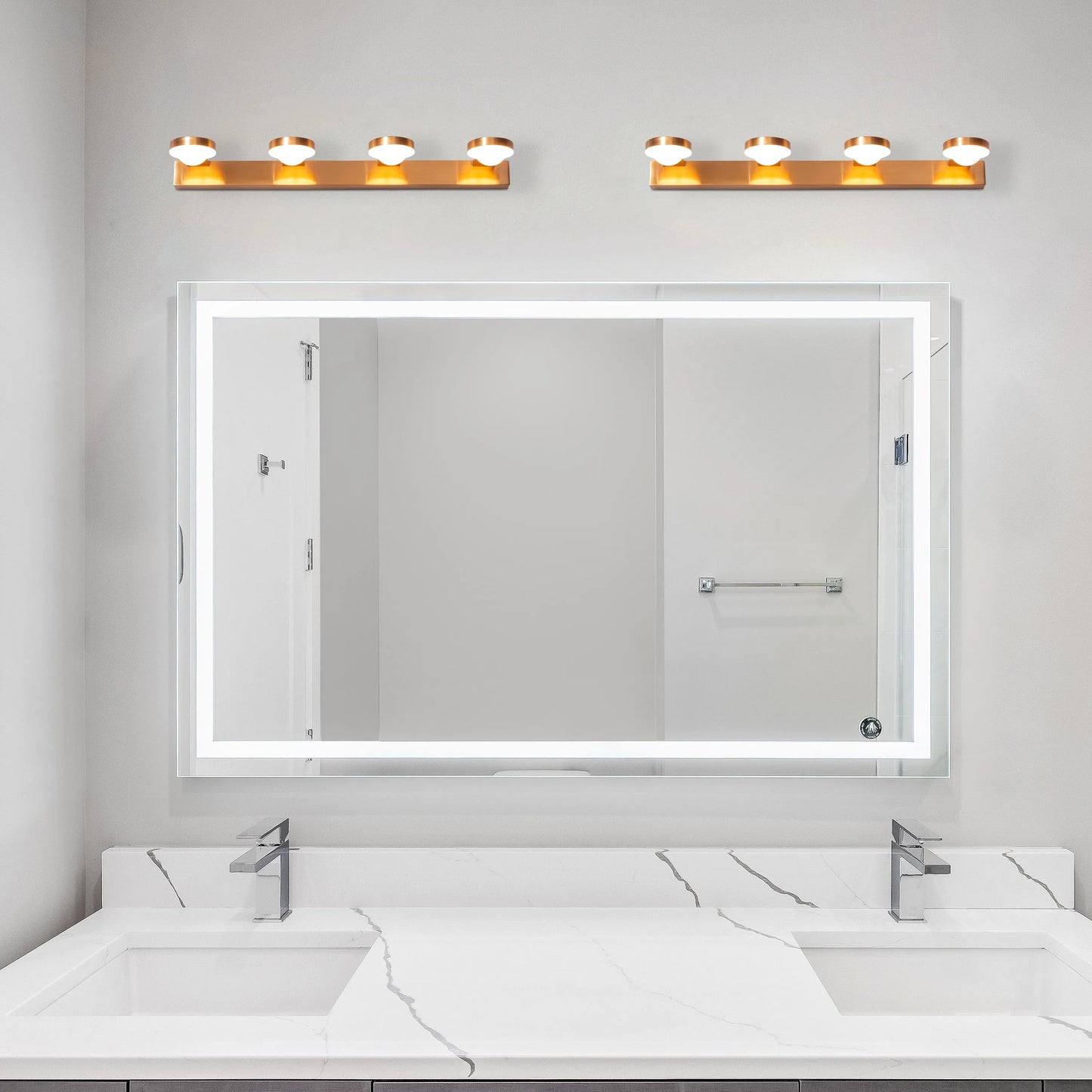 Quiet Dawn Vanity Light – Modern stainless steel fixture with energy-efficient LED lighting, ideal for bathroom or vanity areas, offering soft, even illumination and a sleek, elegant design.
