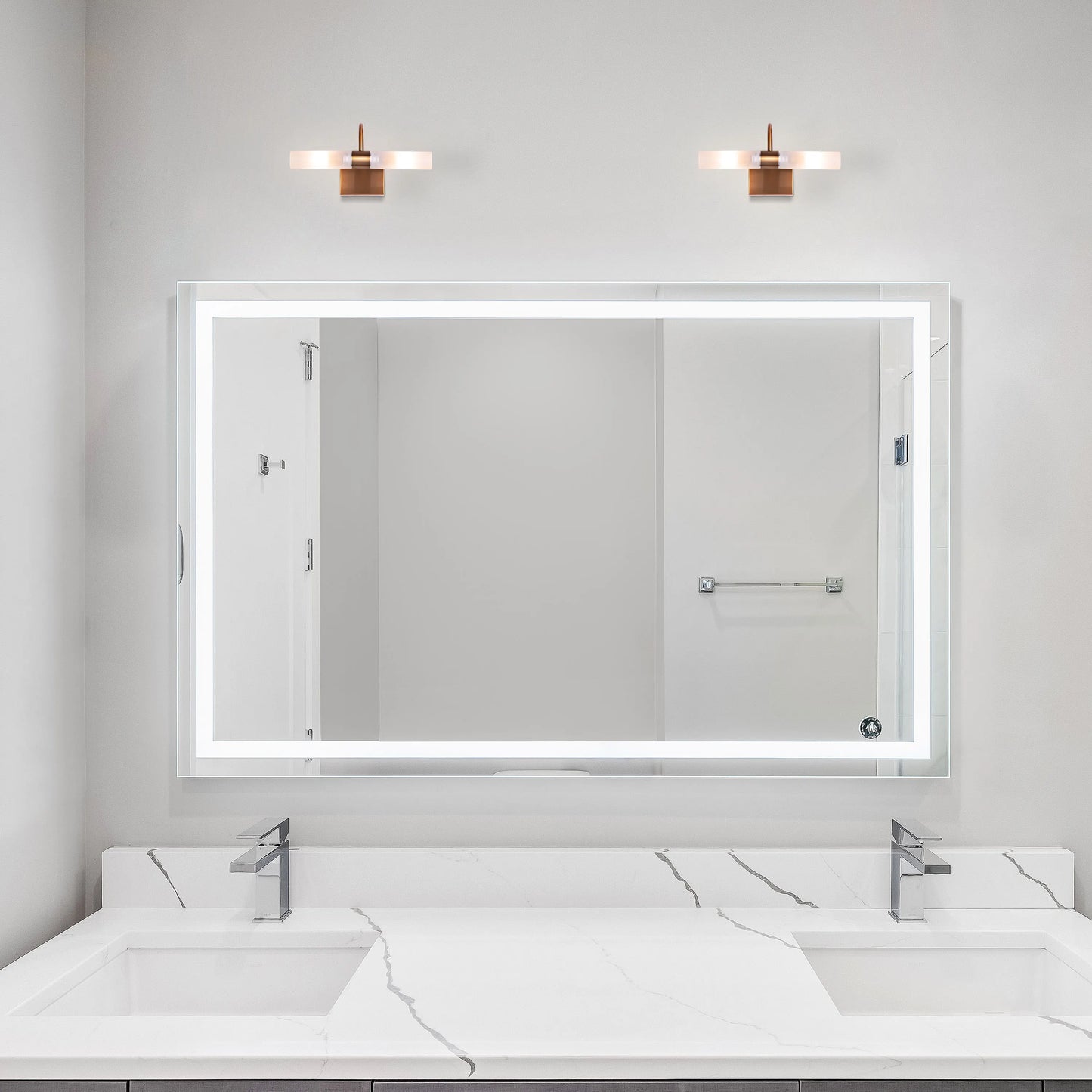 Please & Thanks Vanity Light – a modern stainless steel vanity light with LED illumination, sleek design, and versatile mounting options for stylish bathrooms and dressing areas.