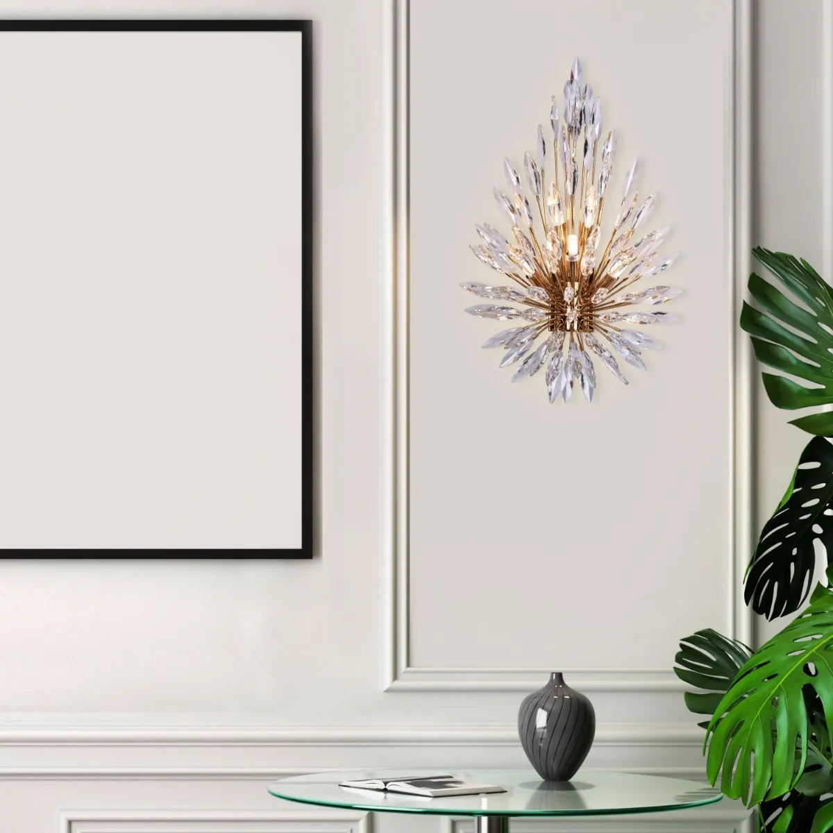 Chrome Wall Light Fixture - A high-quality, energy-efficient wall light with a minimalist metal frame and a captivating interplay of light and shadow.