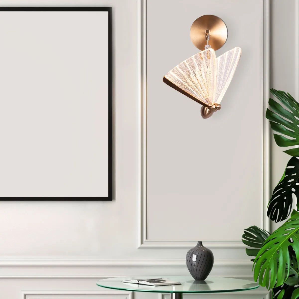 Butterfly Wishes Wall Light - Enchanting and whimsical wall lighting fixture featuring delicate metal cutouts that resemble a graceful butterfly in flight, casting a mesmerizing play of light and shadow.