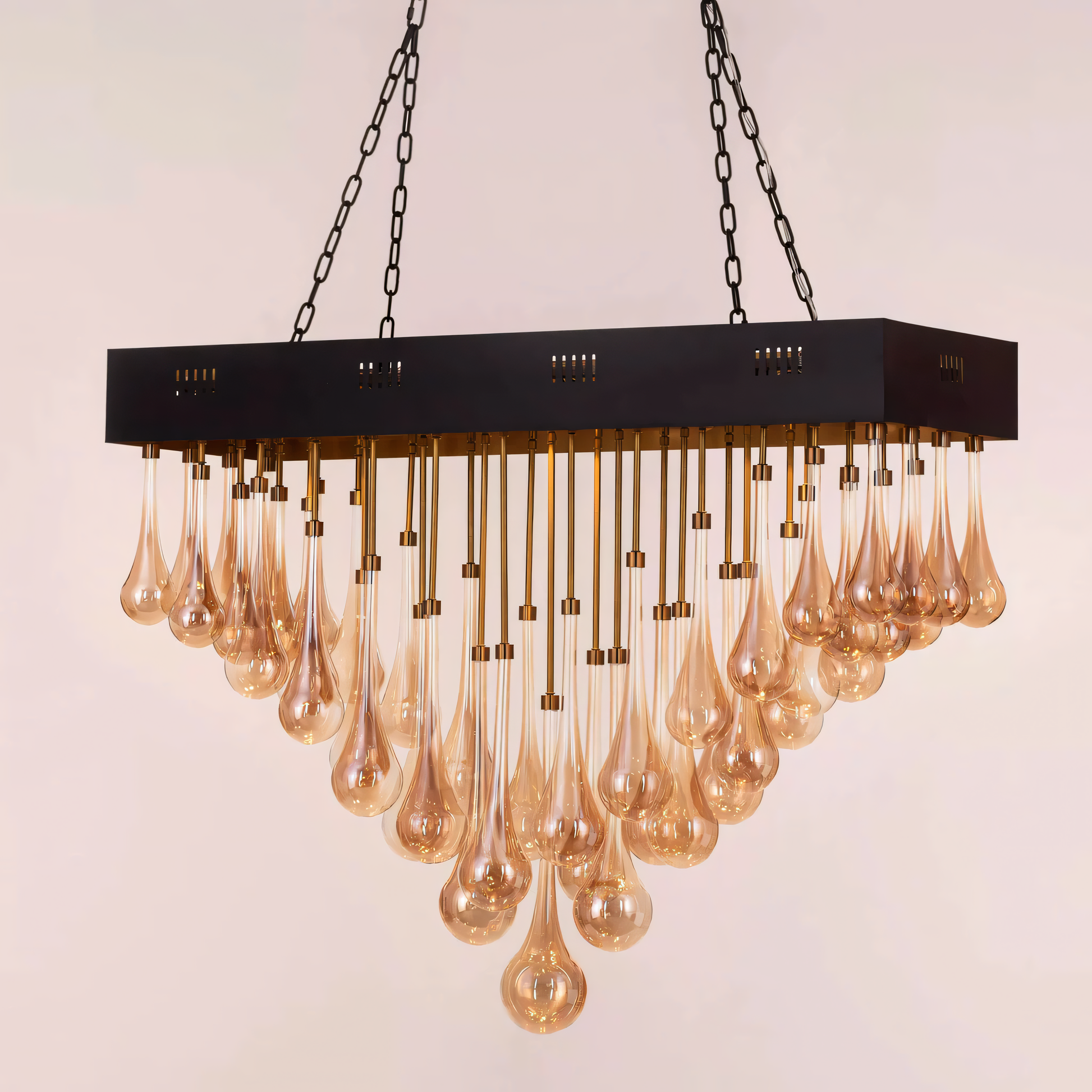 Elegant crystal droplets cascading from a rich espresso-colored metal frame