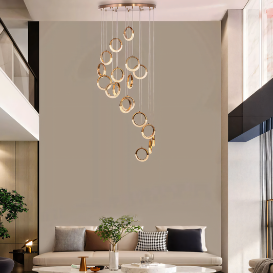 Elegant antique brass half-moon duplex chandelier