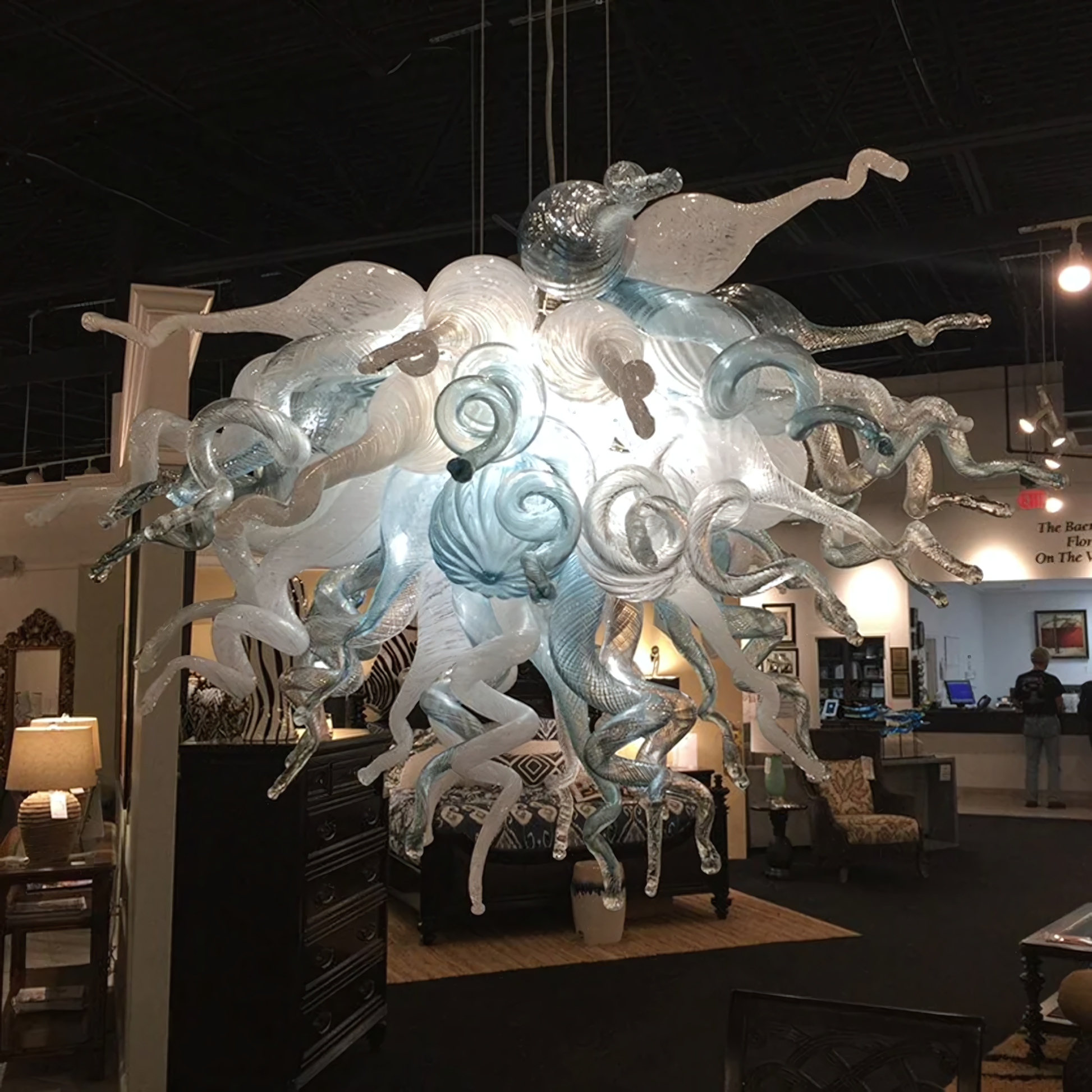 Intricate, multi-tiered design of the Chihuly Inspired Chandelier