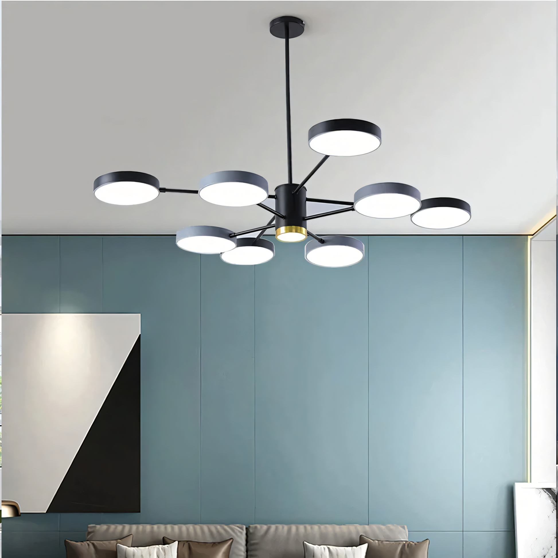 Intersecting metal frames adorned with delicate crystal pendants