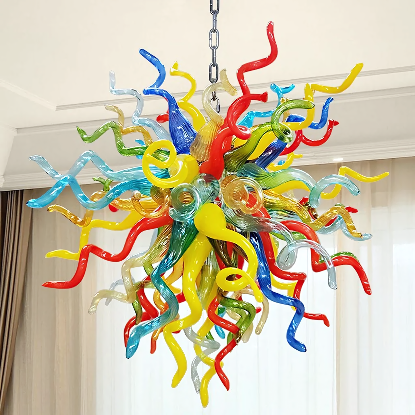Cool, ethereal glow of the Chihuly Inspired Chandelier