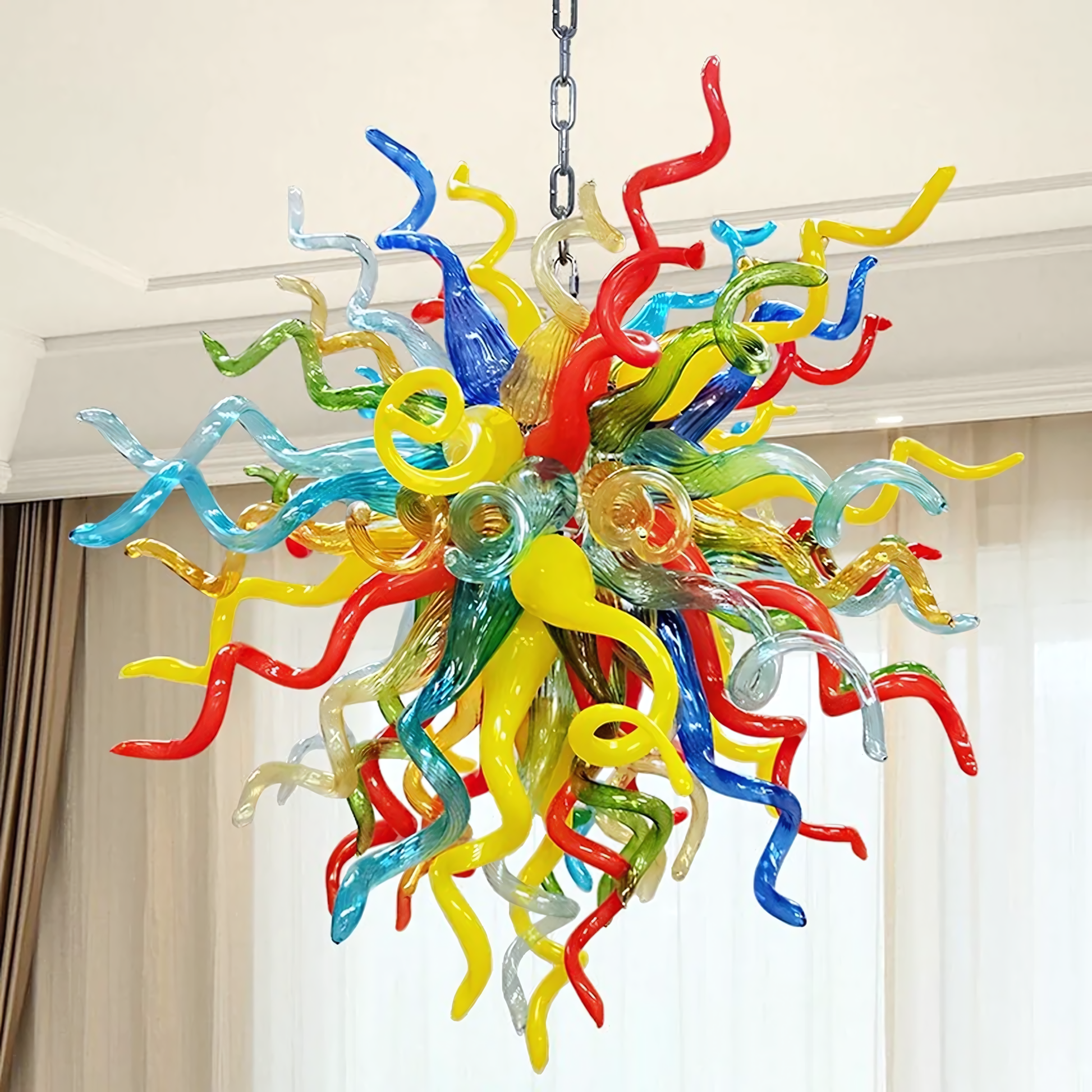 Cool, ethereal glow of the Chihuly Inspired Chandelier