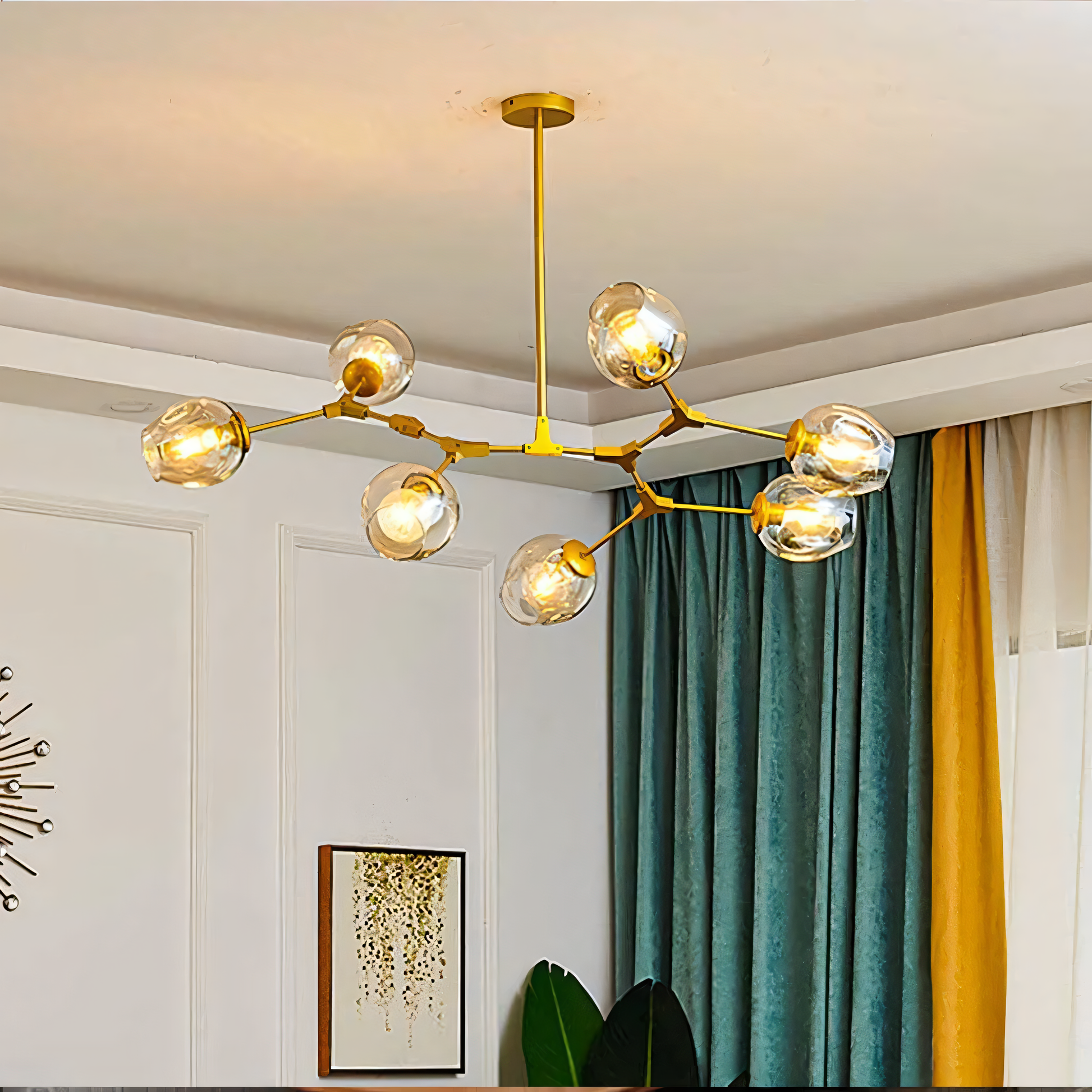 Intersecting metal frames of the Flying Serpens Chandelier