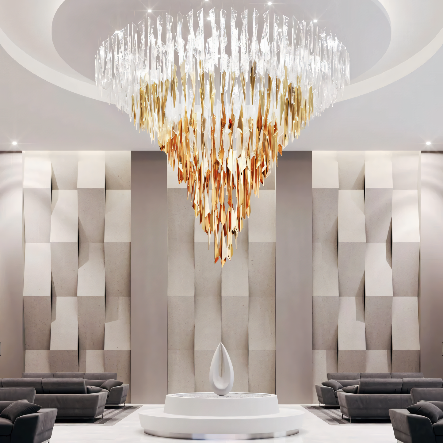 Hand-blown glass elements on the Prifma Glass Custom Chandelier