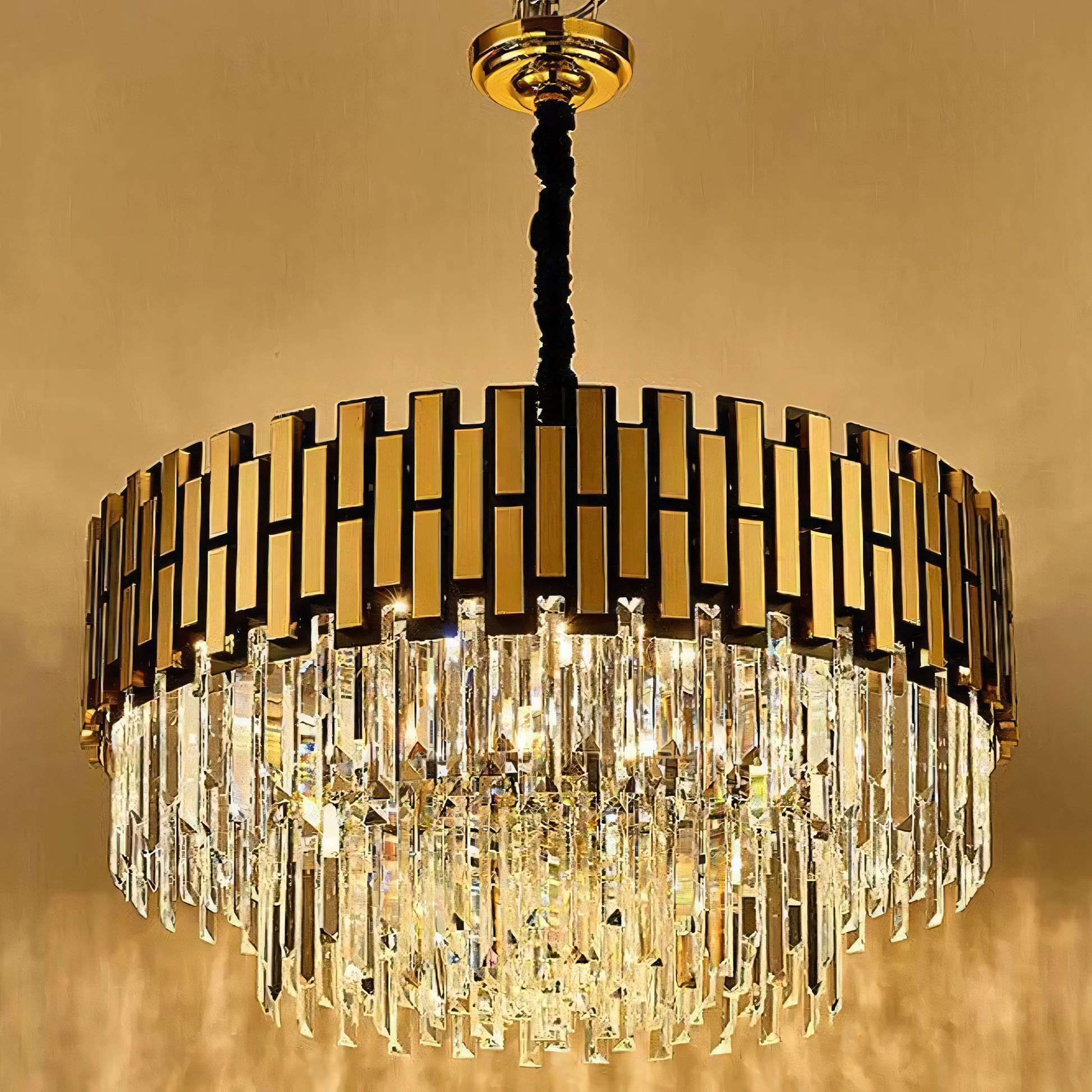 Captivating gold crystal chandelier with a timeless, traditional design