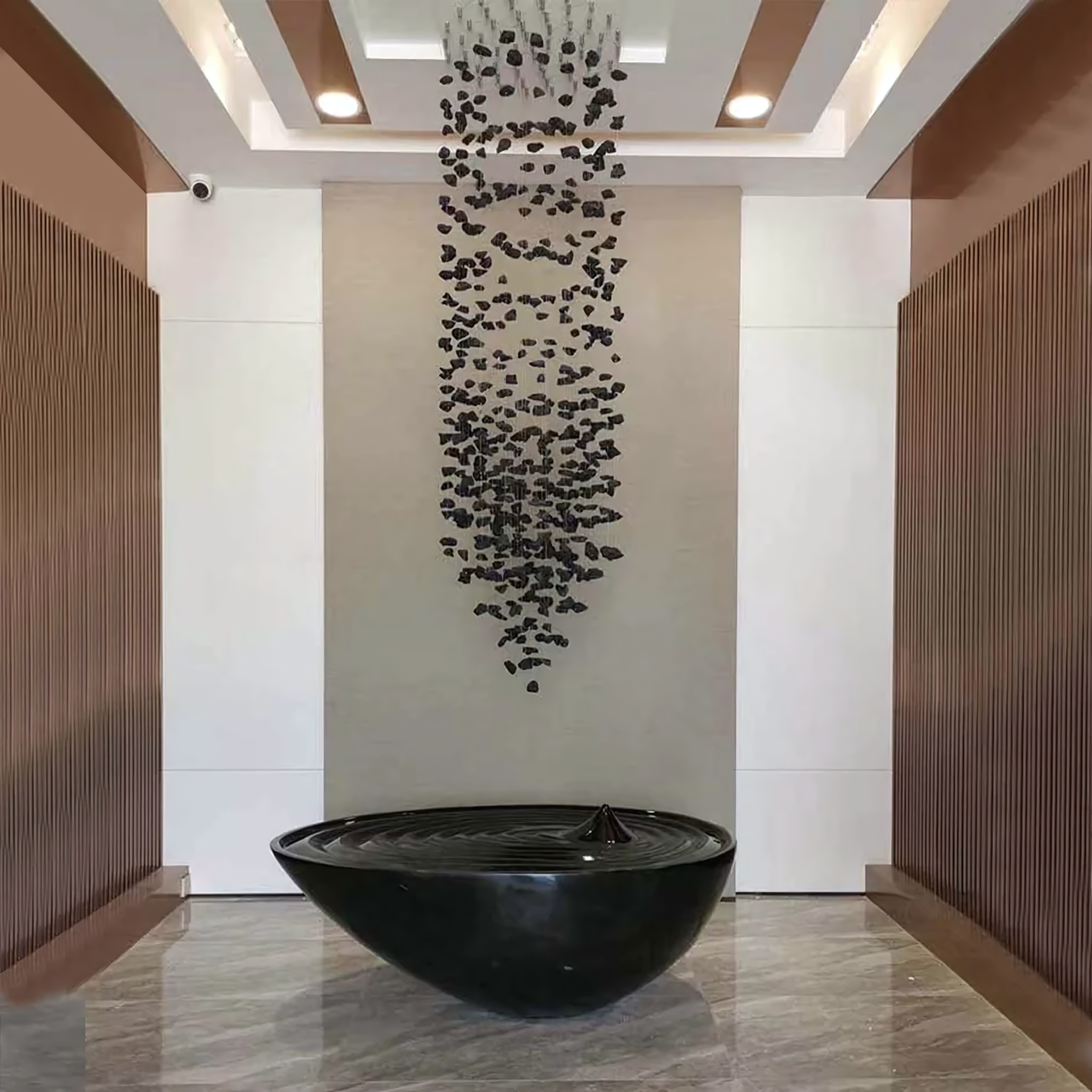 Hundreds of sparkling crystal drops on the Falling Star Chandelier