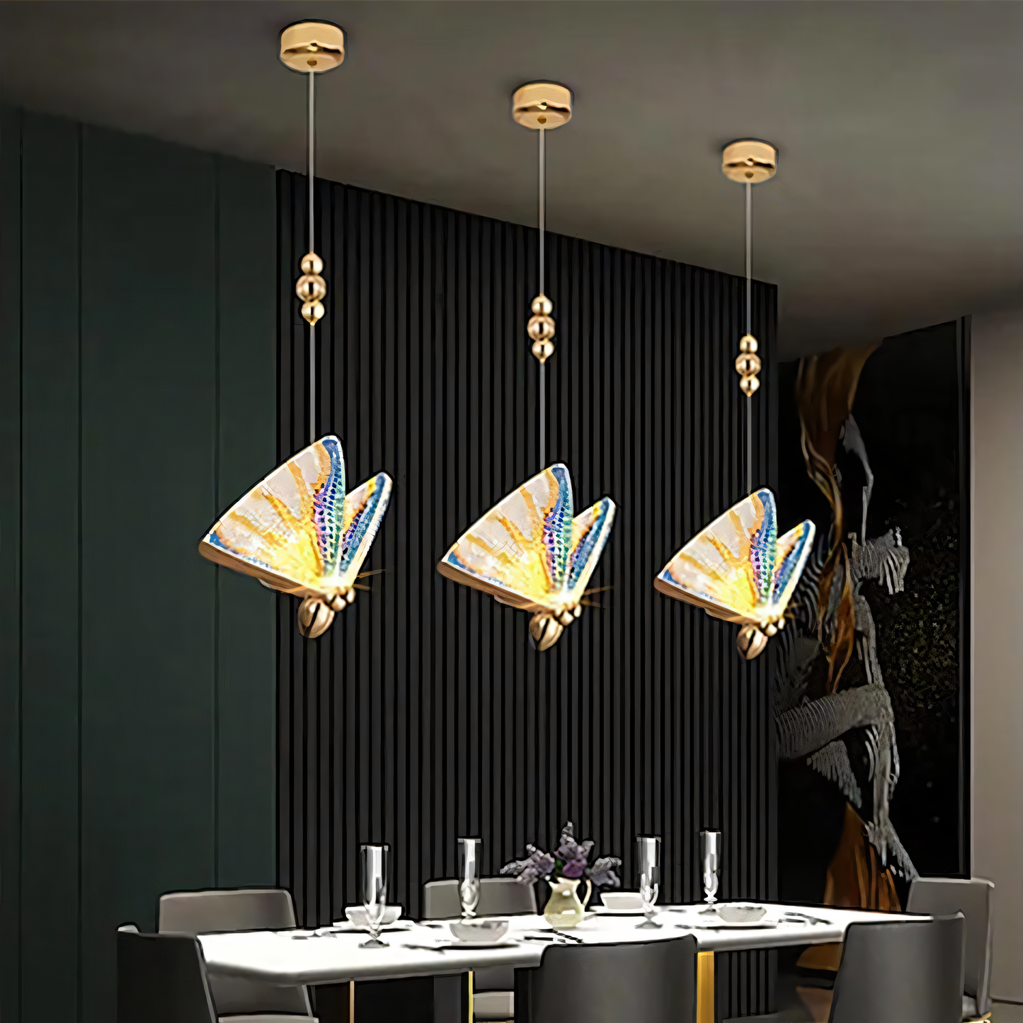 Dazzling crystal components of the Butterfly of Paradise Hanging Light