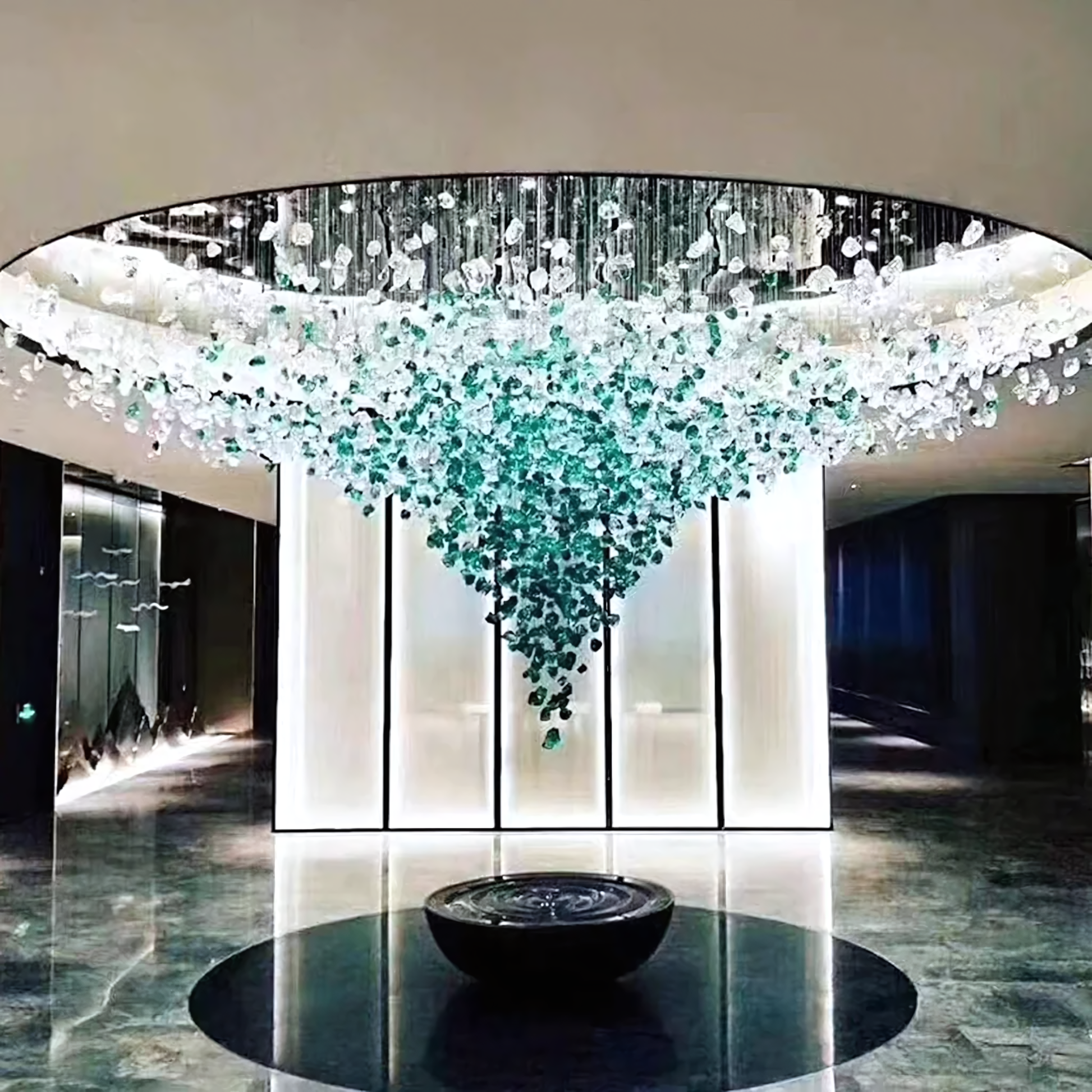 Impressive scale and size of the Falling Star Chandelier, a focal point