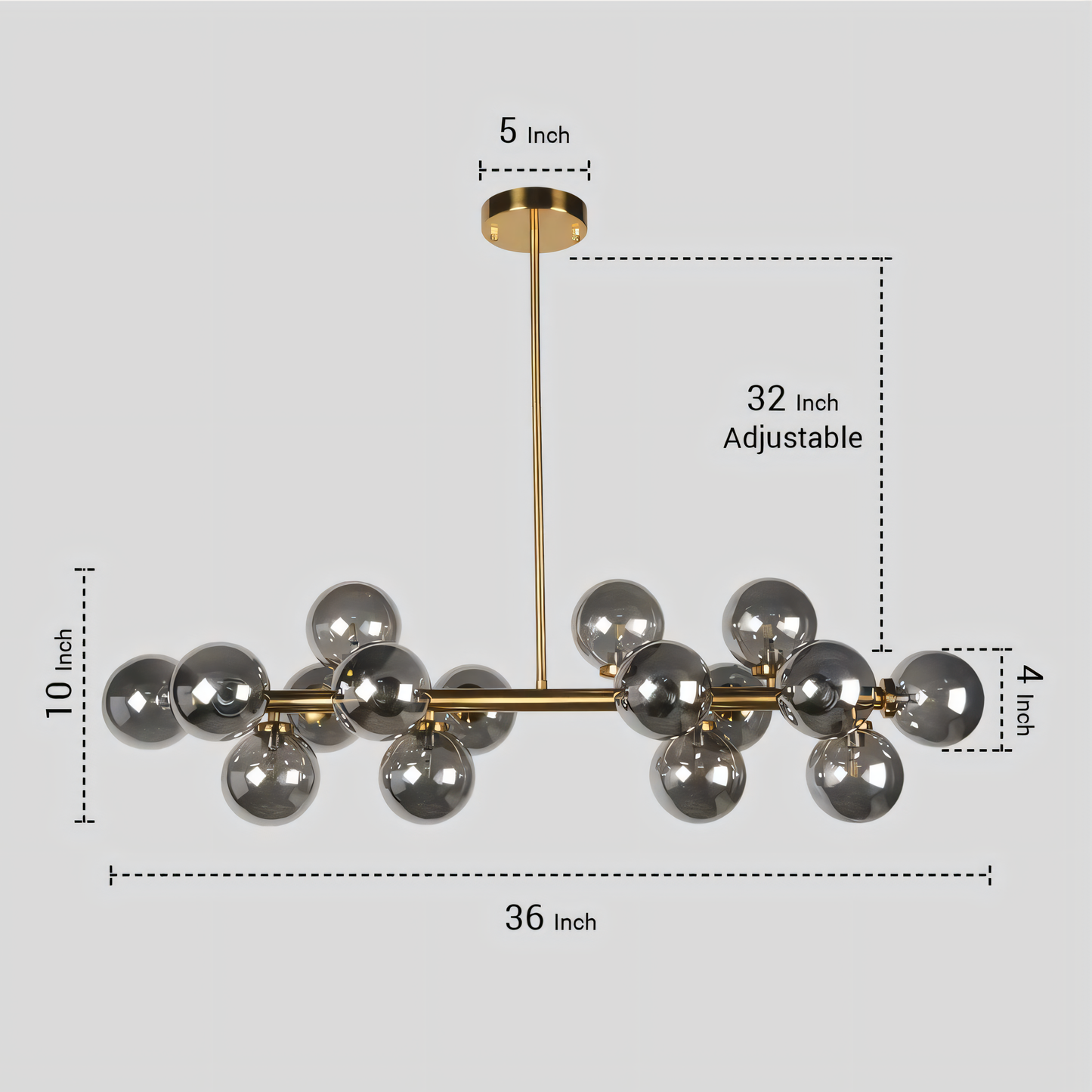 Cascading smoke glass shades catching and refracting the light