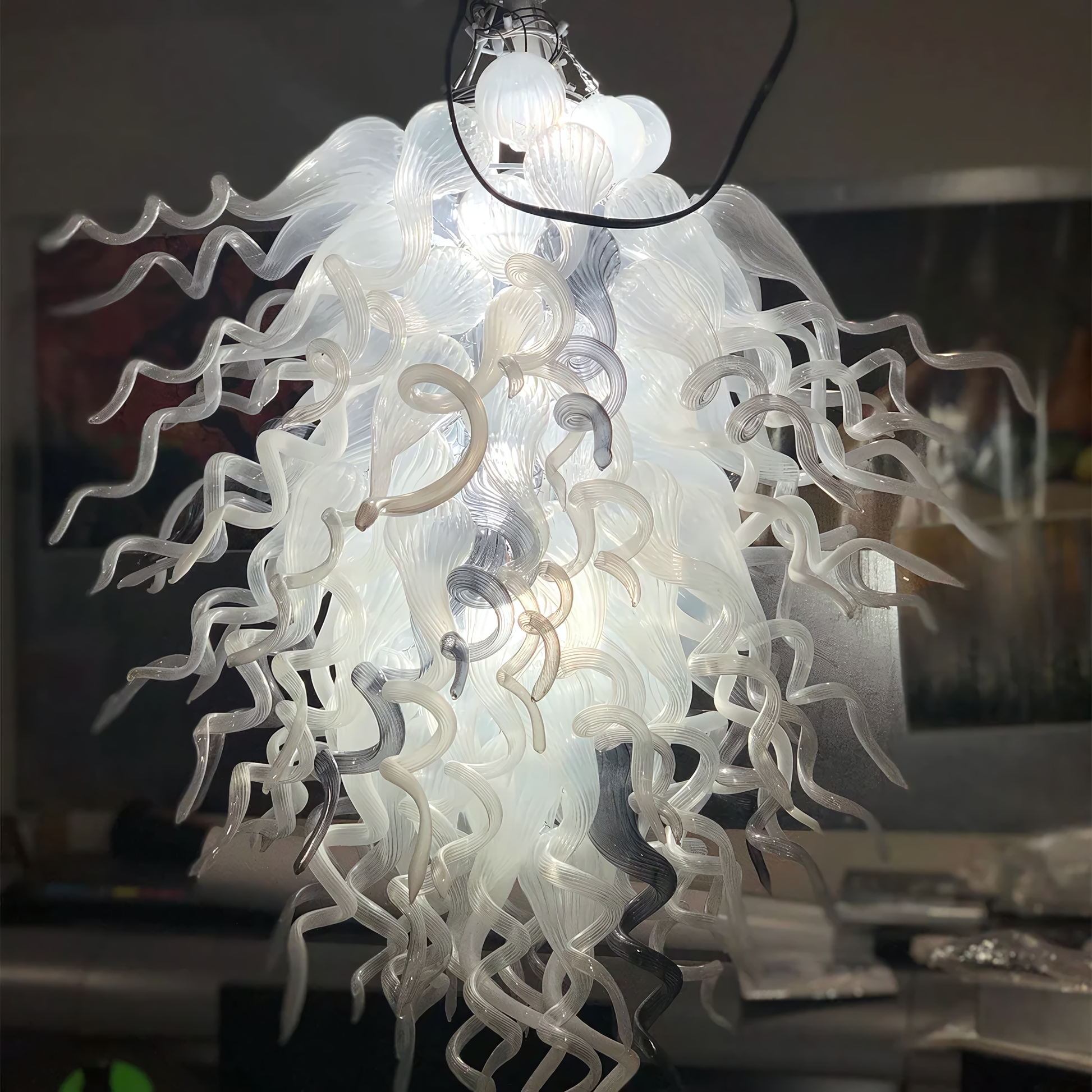 Precision-cut crystal accents on the Chihuly Inspired Chandelier