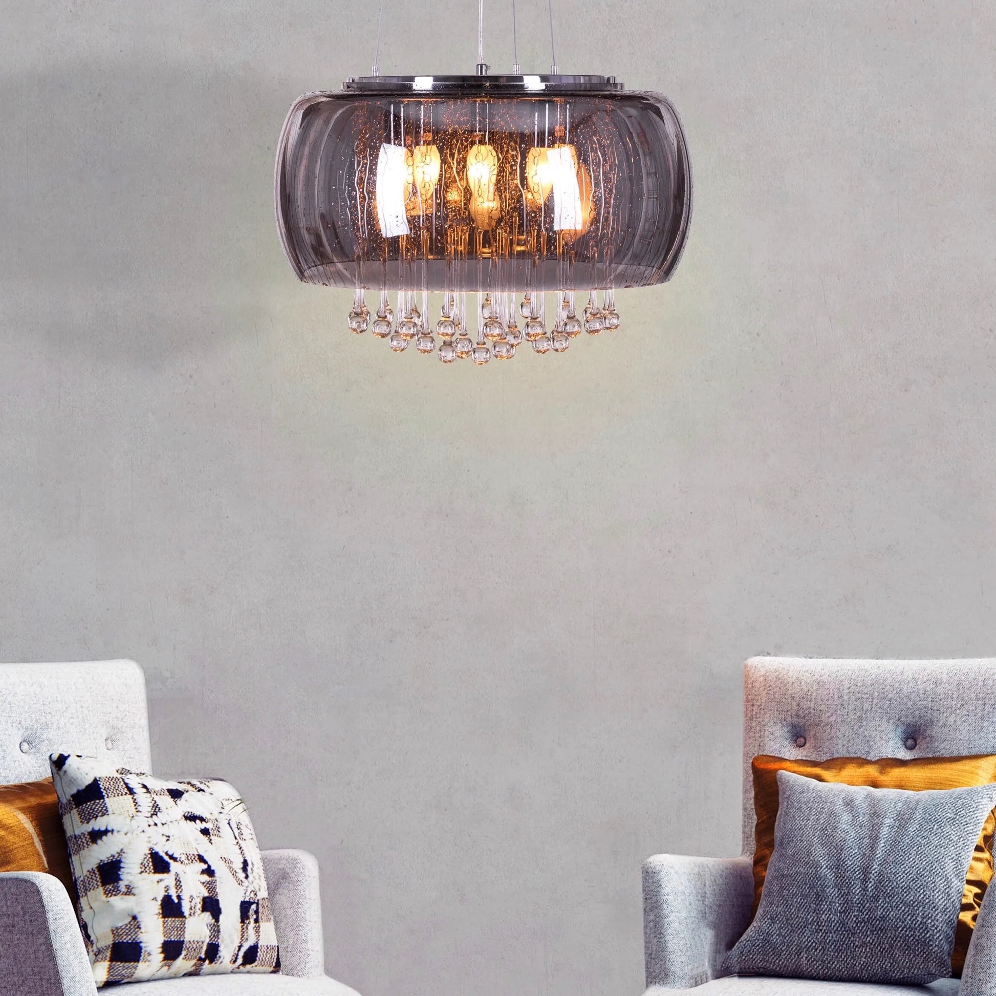 Enamoured 50 cm smokey grey crystal chandelier with waterdrop design